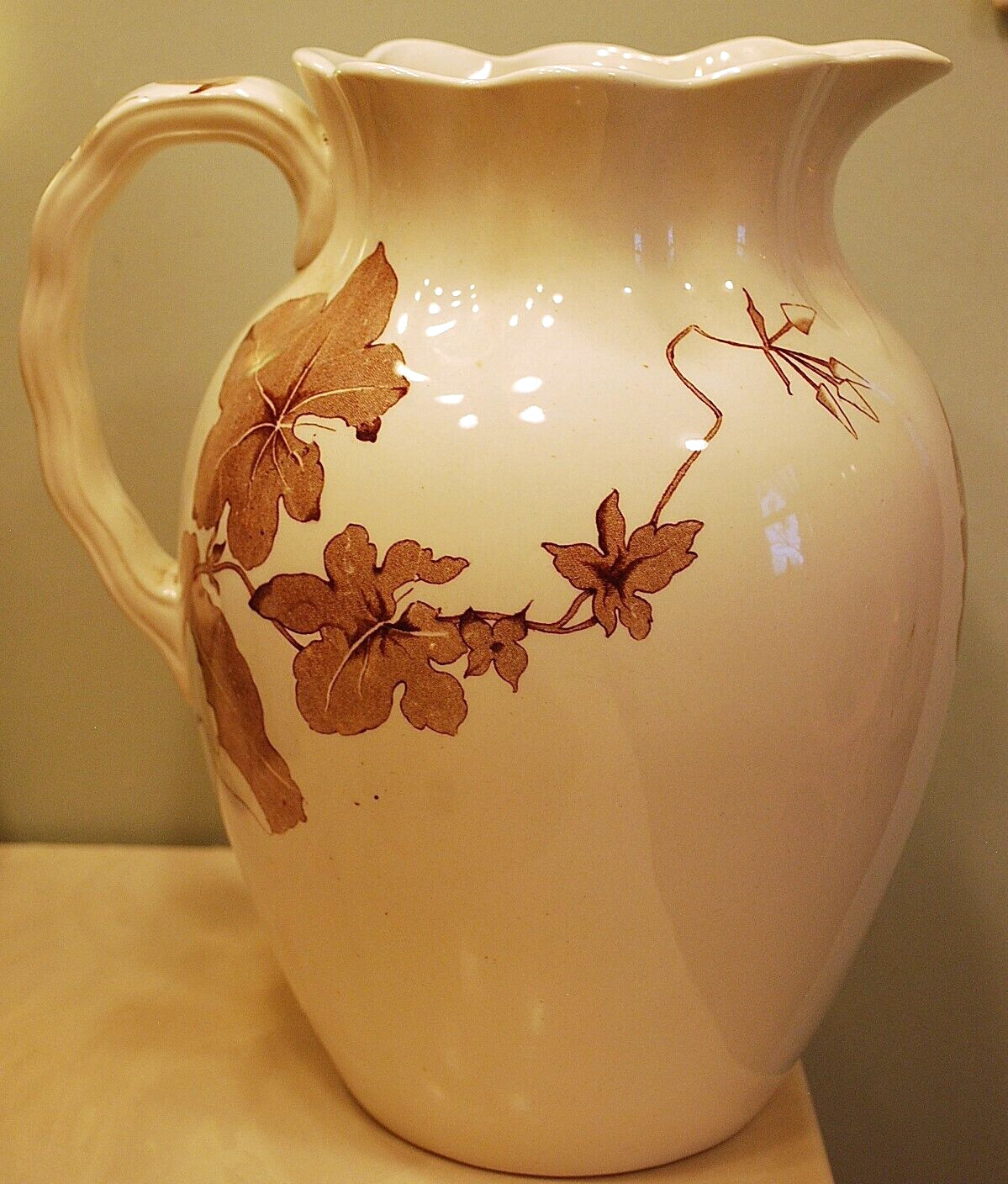 Antique ‘BETA’ Victorian Water Pitcher FURNIVALS IRONSTONE TRANSFERWARE POTTERY