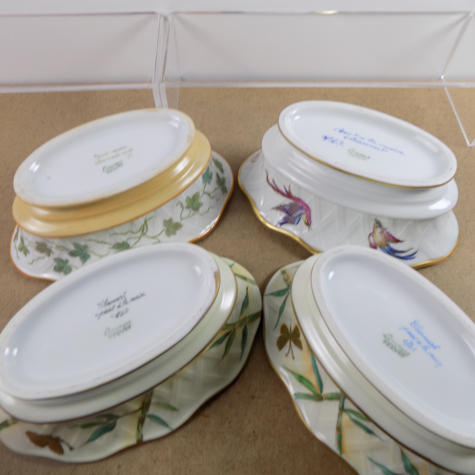 4 Chamart Peint Main Limoges Porcelain Oval Bowls or Planters 7.75″x3″ VGC