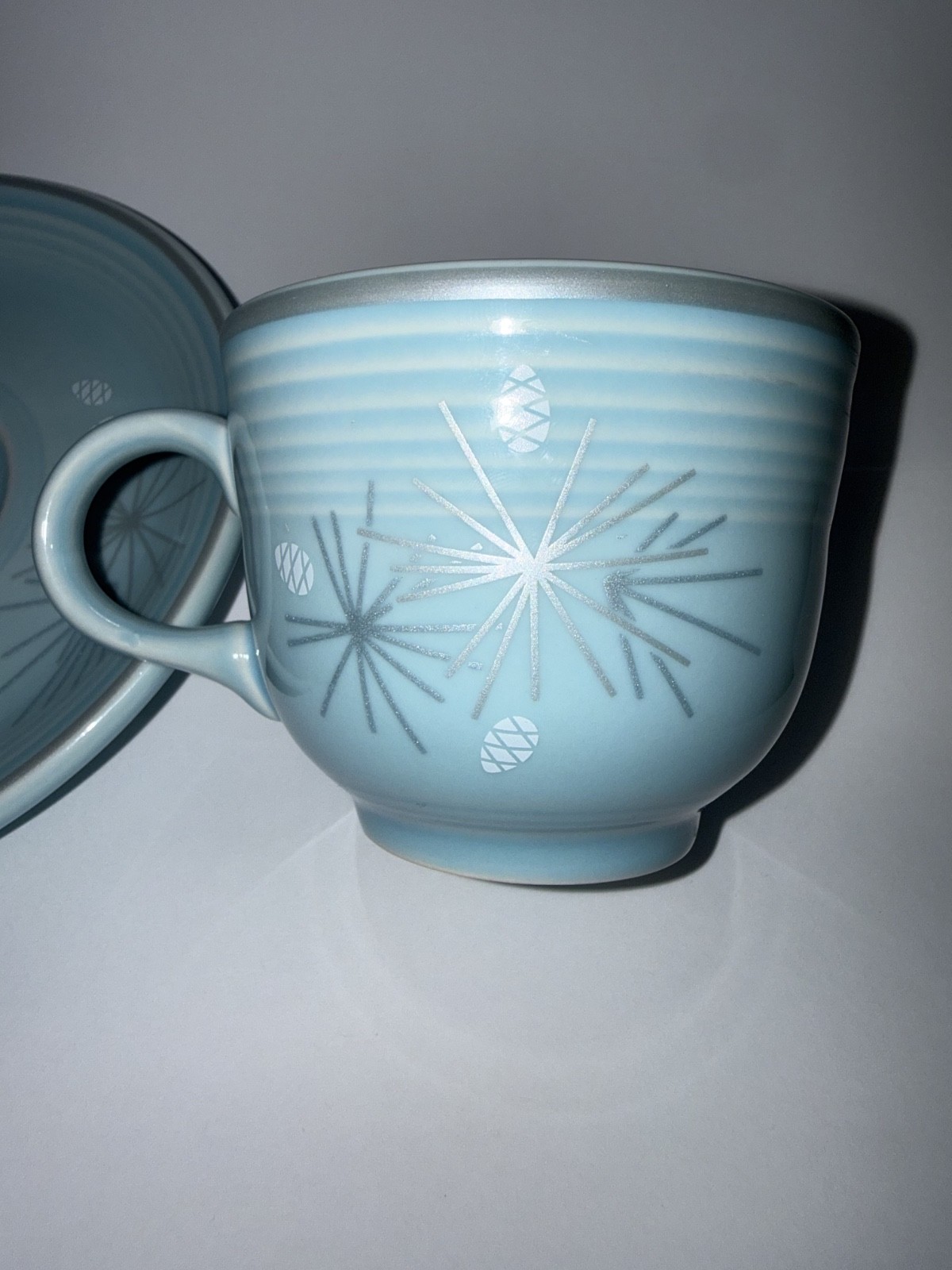 Fiesta Atomic Pine teacup and saucer on Sky