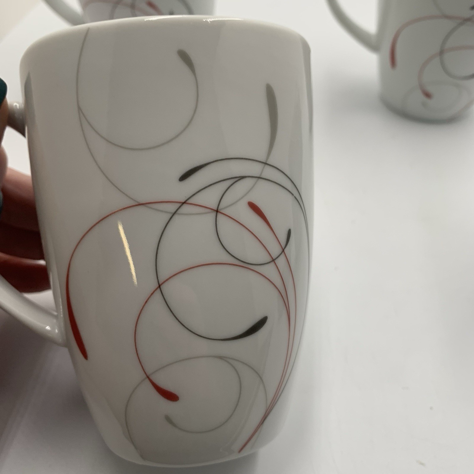 Corelle Coordinates Splendor Blk/Red/Gray Swirl Set of 4 Mugs Porcelain 12 oz