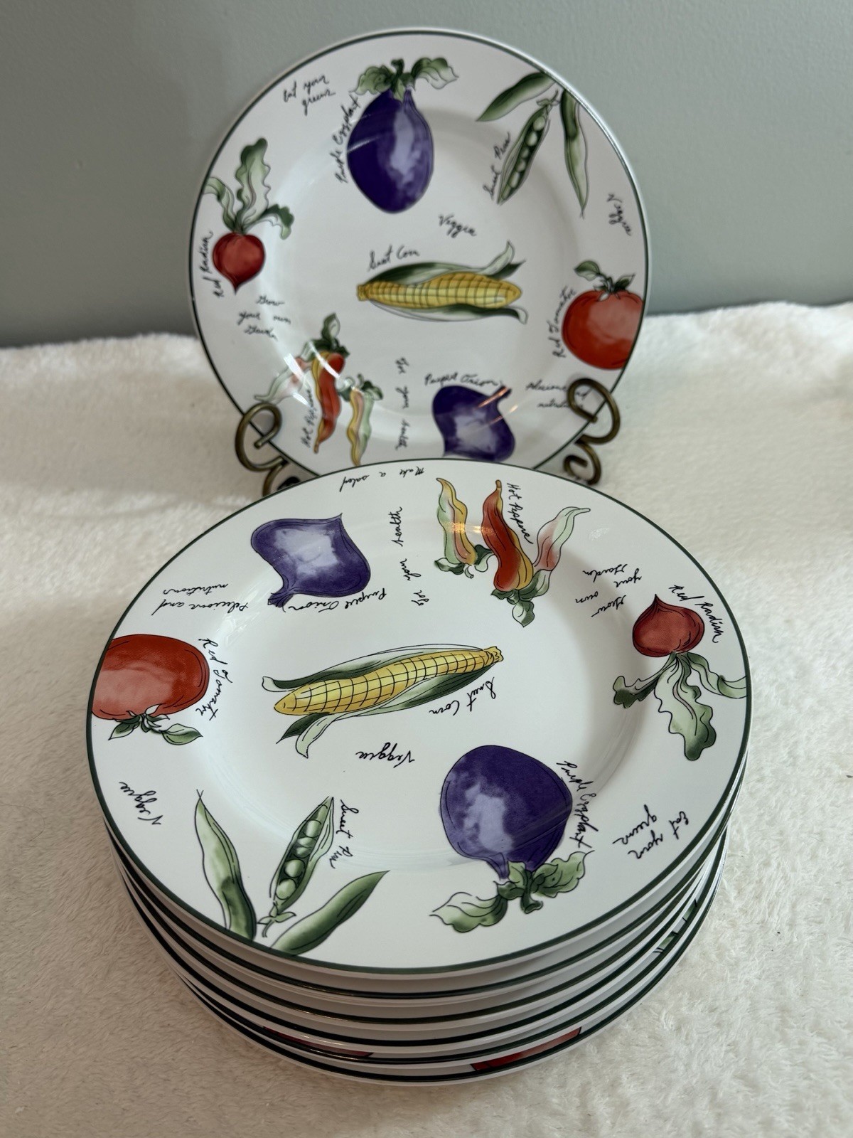 Set Of 8 Furio 8” Garden Delight Sakura Salad Plates With Vegetables.