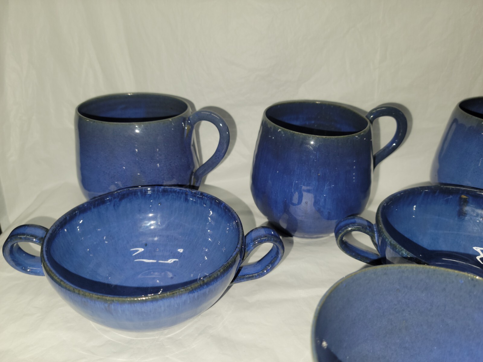 North Carolina pottery COLE POTTERY 9 cup and mug set blue glaze 4807