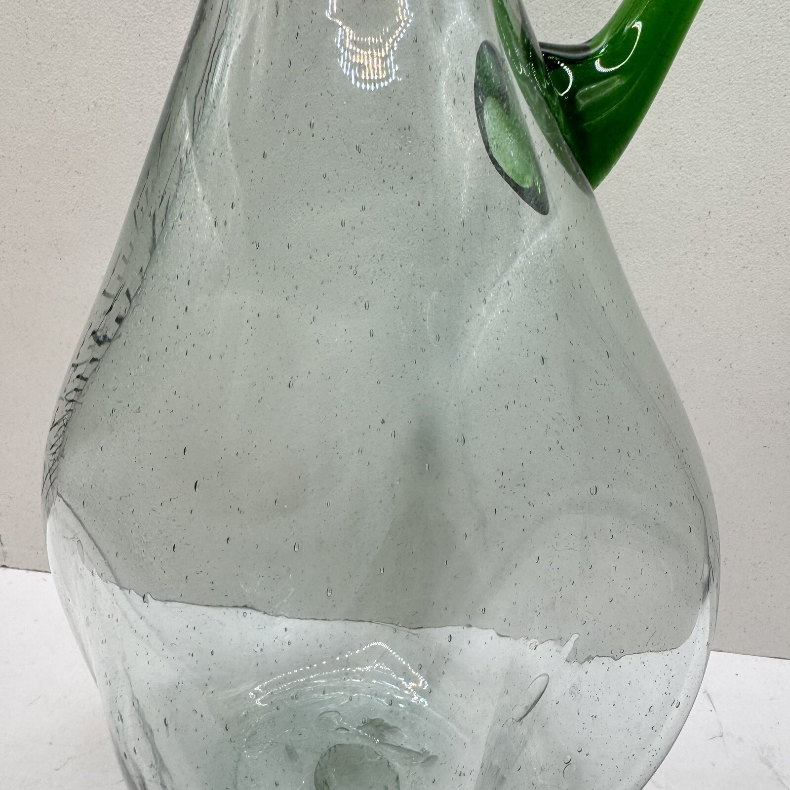 Old Art Deco Hand Blown Glass Pitcher Asymmetrical Sides Almost 10” Tall