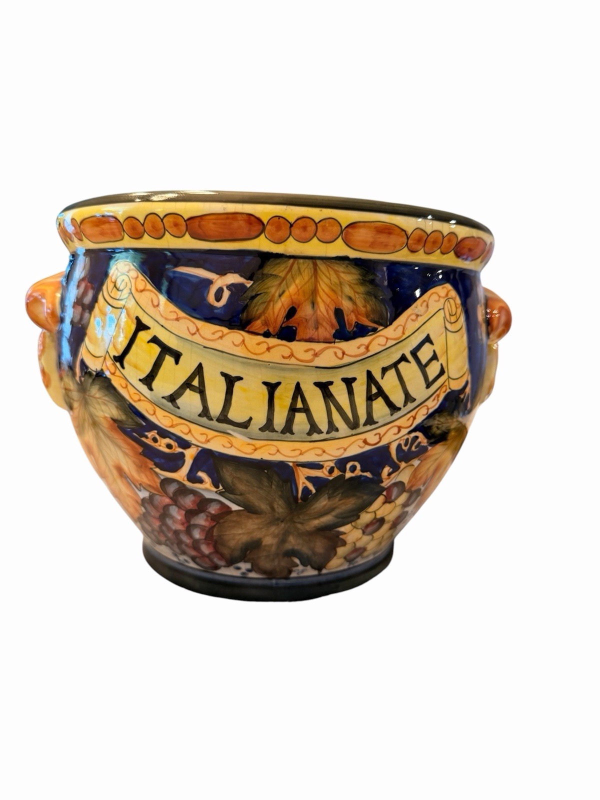 8”h Italianate Tuscan Style Ceramic Decorative Planter Grapes Home Decor