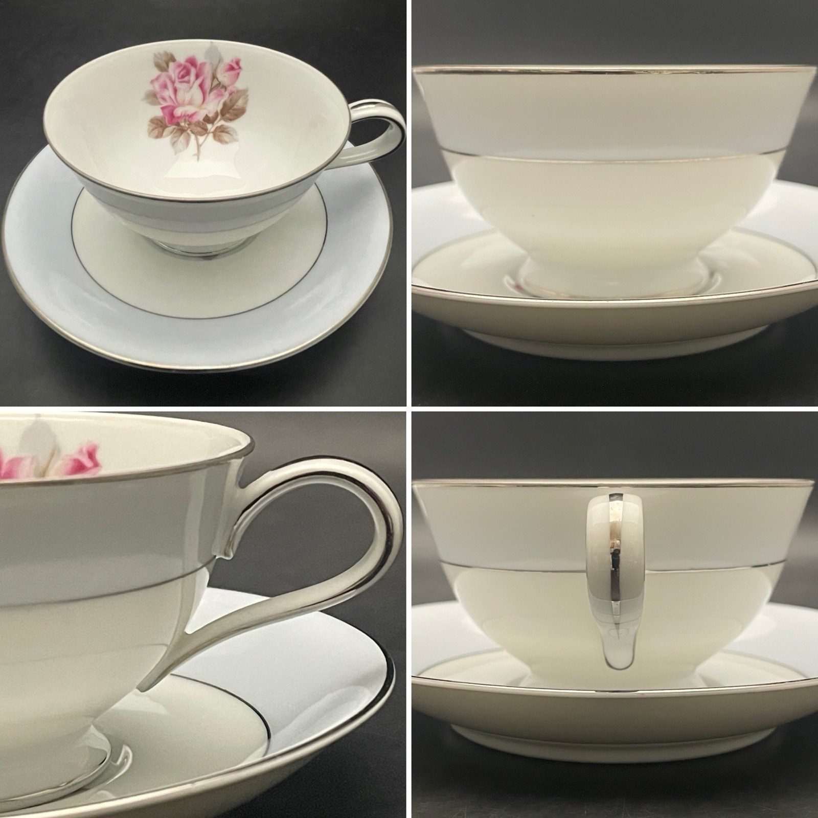 Noritake Nippon Toki Kaisha 1584 Rose Blue Platinum 46pc Dinnerware for 6 c1947