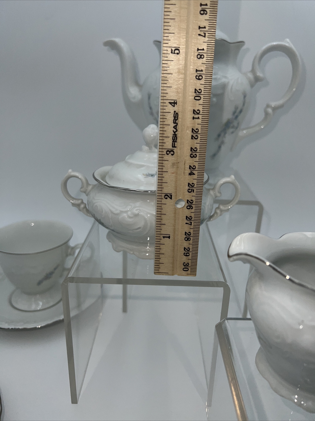 15 pc Vtg Wawel China Set made in Poland Purple Floral Cup Saucers Cream Sugar