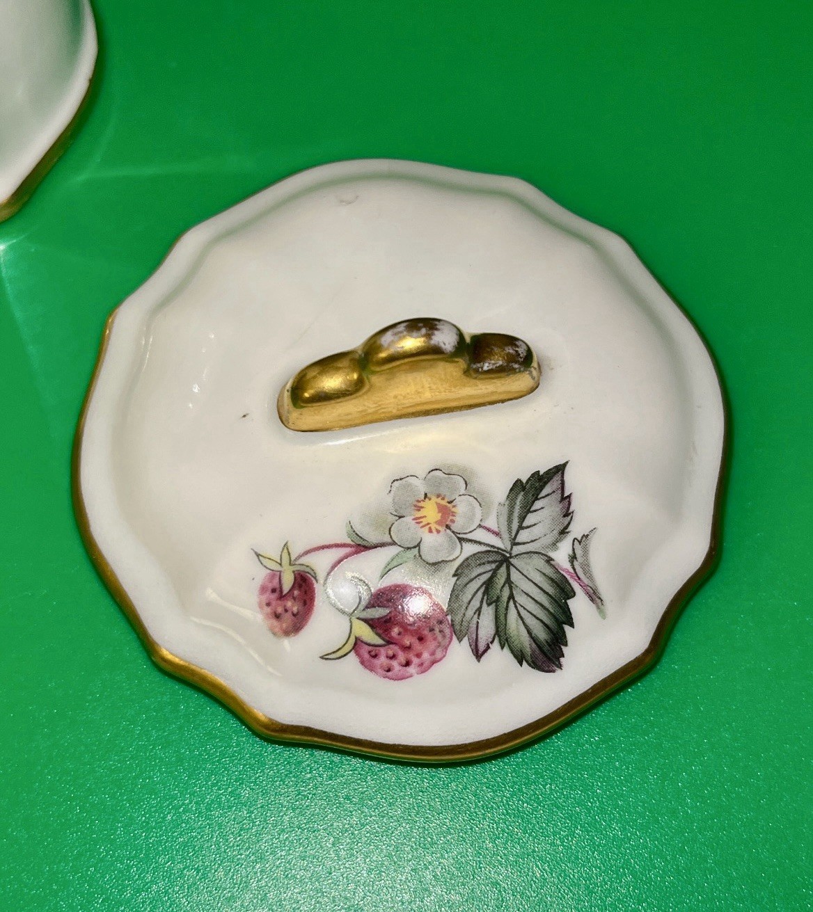 Antique Limoges France Hand Painted Porcelain Jelly Lidded Jar Gold Strawberry