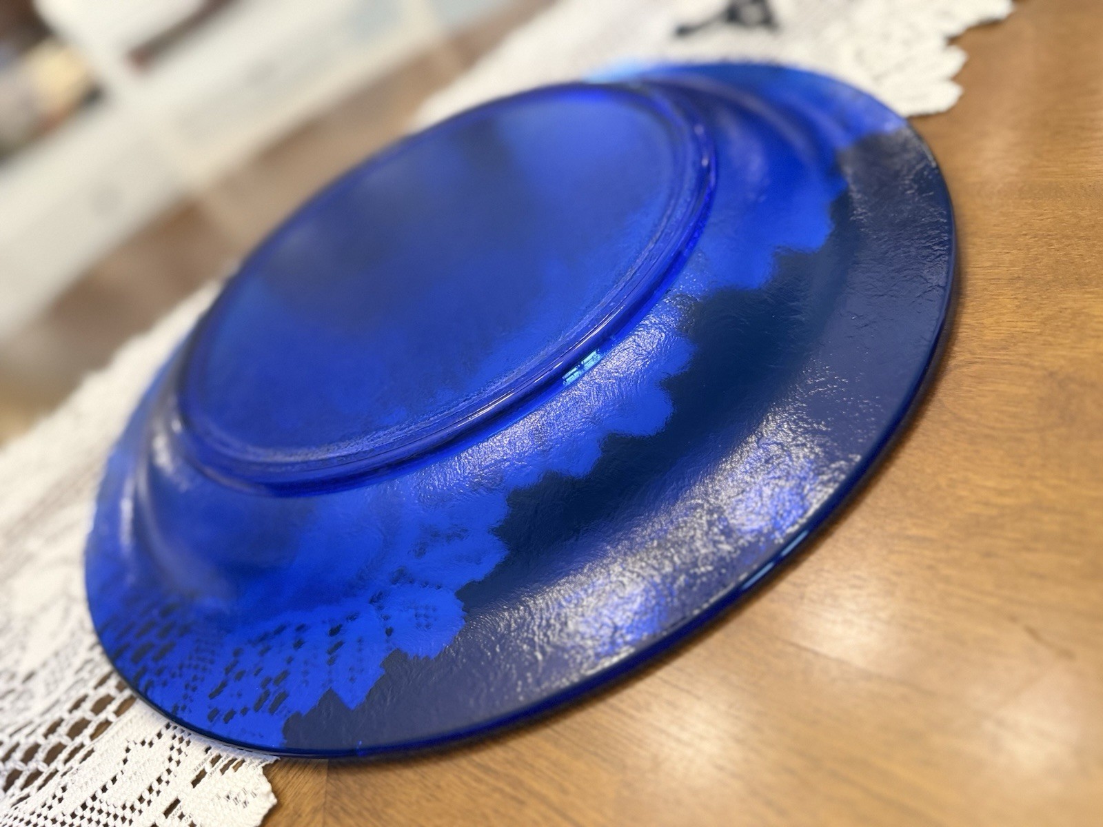 VTG Italy Cobalt Blue Texture Glass Centerpiece Set 15” Platter 13” Serving Bowl