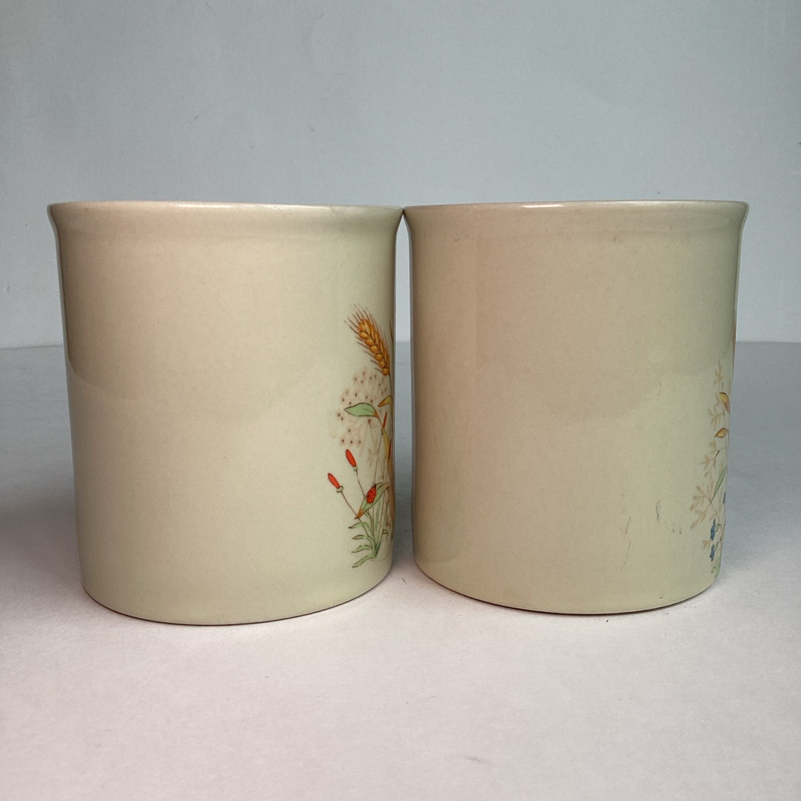 Vintage Japan Stoneware Wildflower Wheat Mugs Set Of 4 Ivory Coffee Cups Floral