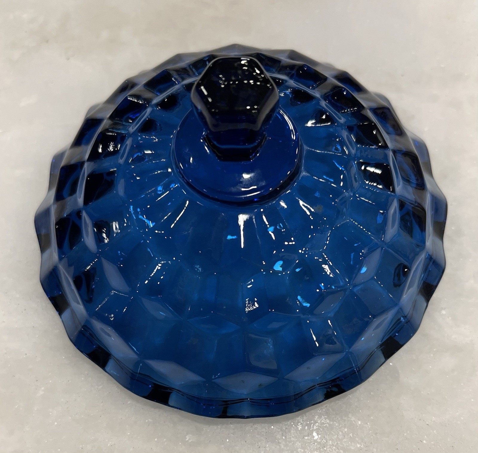 Vintage Indiana Glass Cobalt Blue Candy Dish With Lid Diamond Pattern