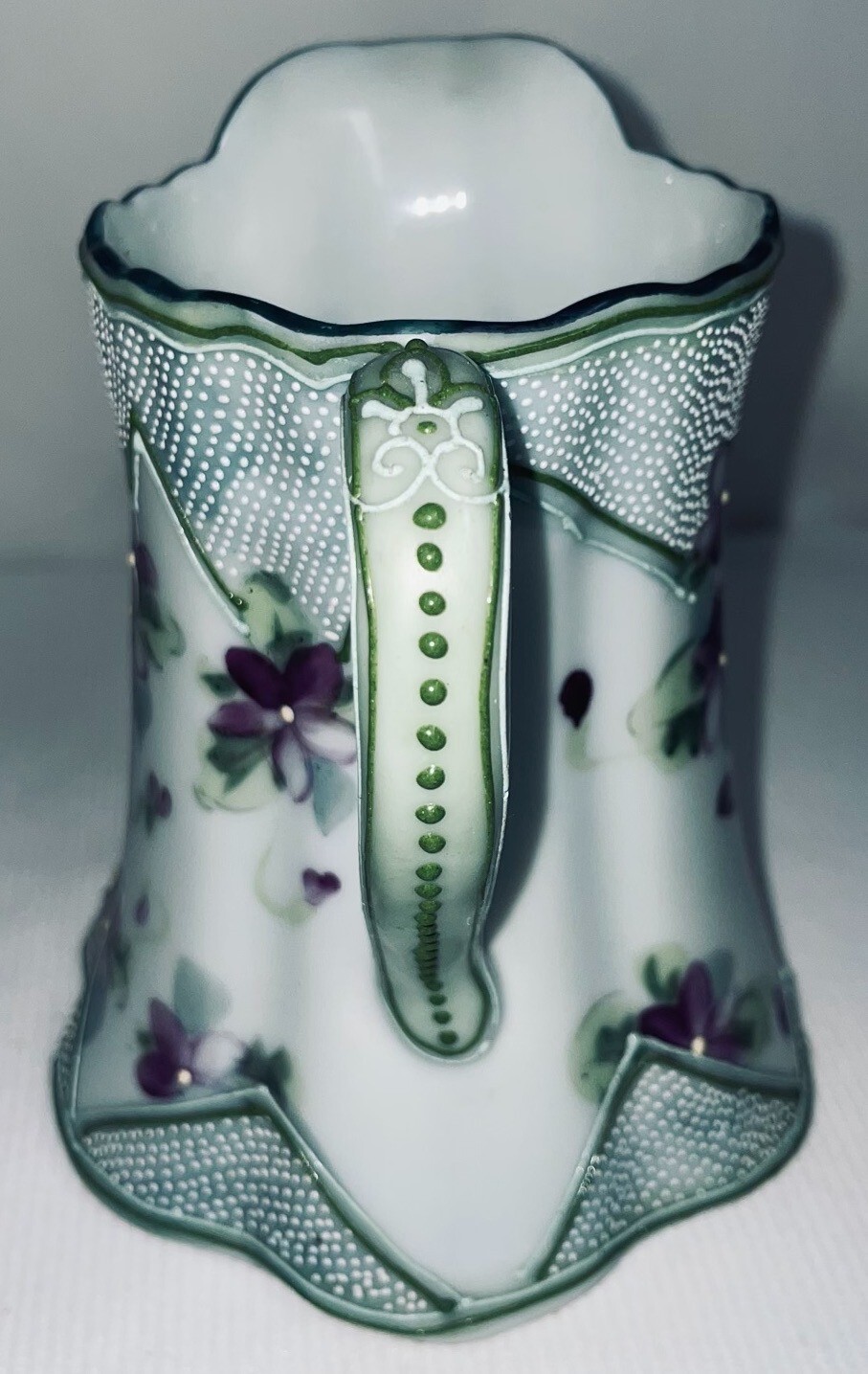 Porcelain Hand Painted Beaded Creamer 1800’s. 5 1/2 Inches High