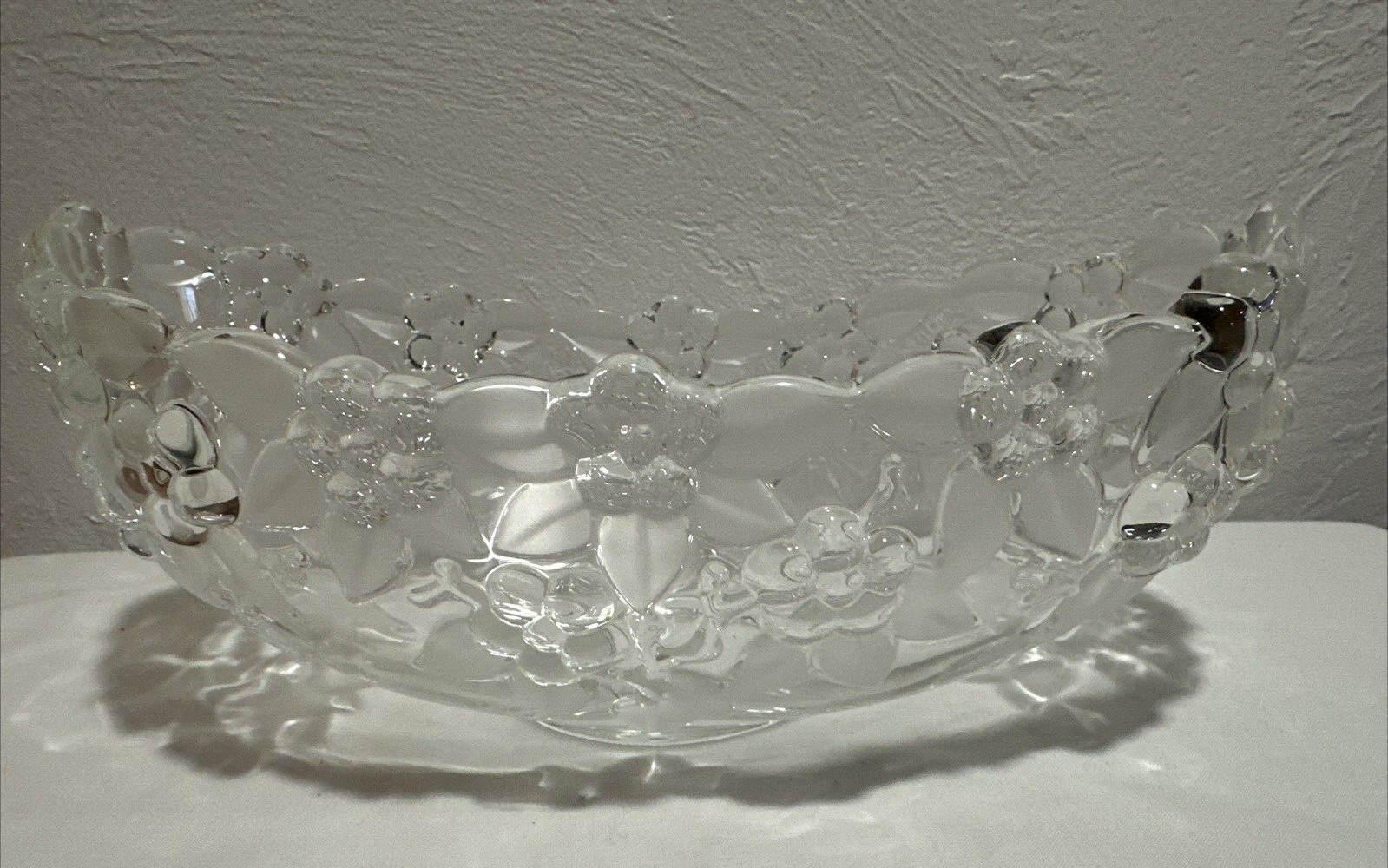 Mikasa – Crystal Glass Oval Bowl -Carmen Pattern Embossed Flowers Frosted Leaves