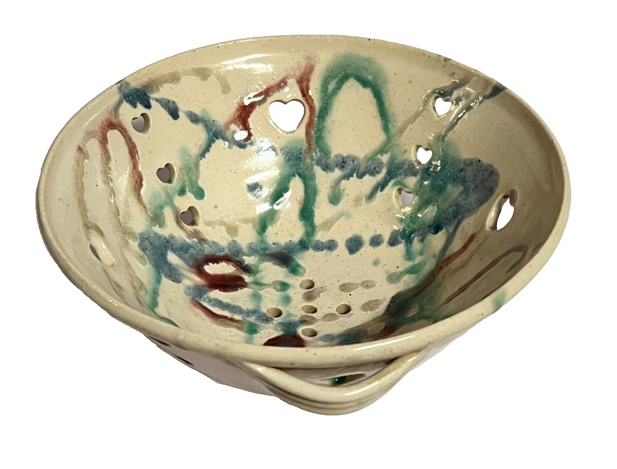 Anita Morgan Seagrove NC Pottery Heart Cut Out Colander Strainer Bowl 1992