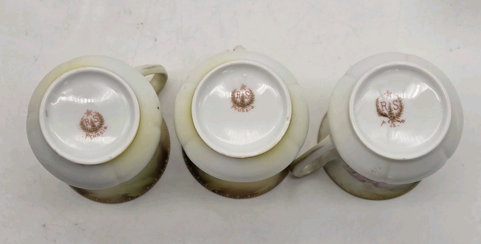 RS PRUSSIA Small Coffee Chocolate Demitasse Cup 3″ Foxglove Set of 3 Antique