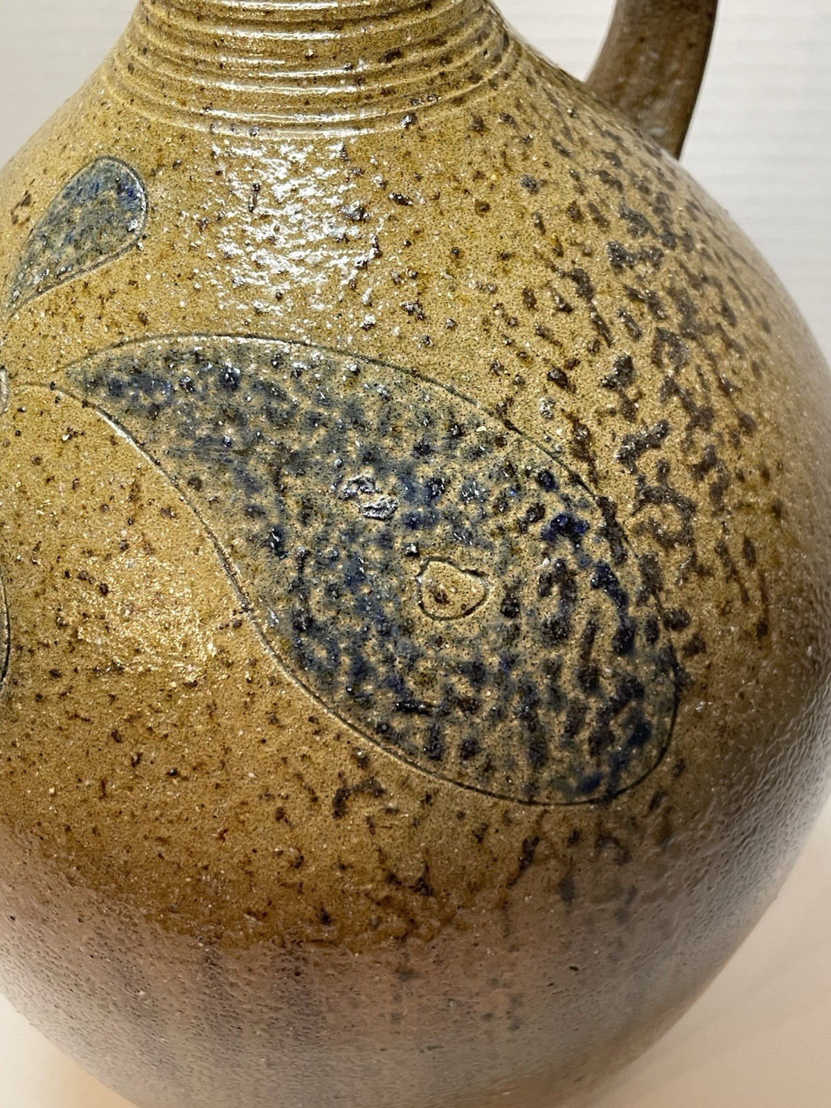 Vintage Large 12.5” Mark Hewitt North Carolina Pottery Jug Incised Cobalt Flower