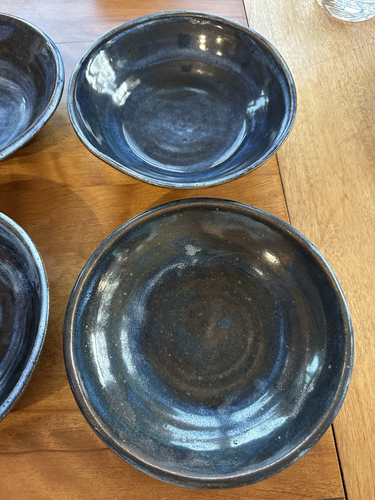 Set 6 Signed Hand Thrown Stoneware Blue Glaze Pottery Bowls 8” Approximately