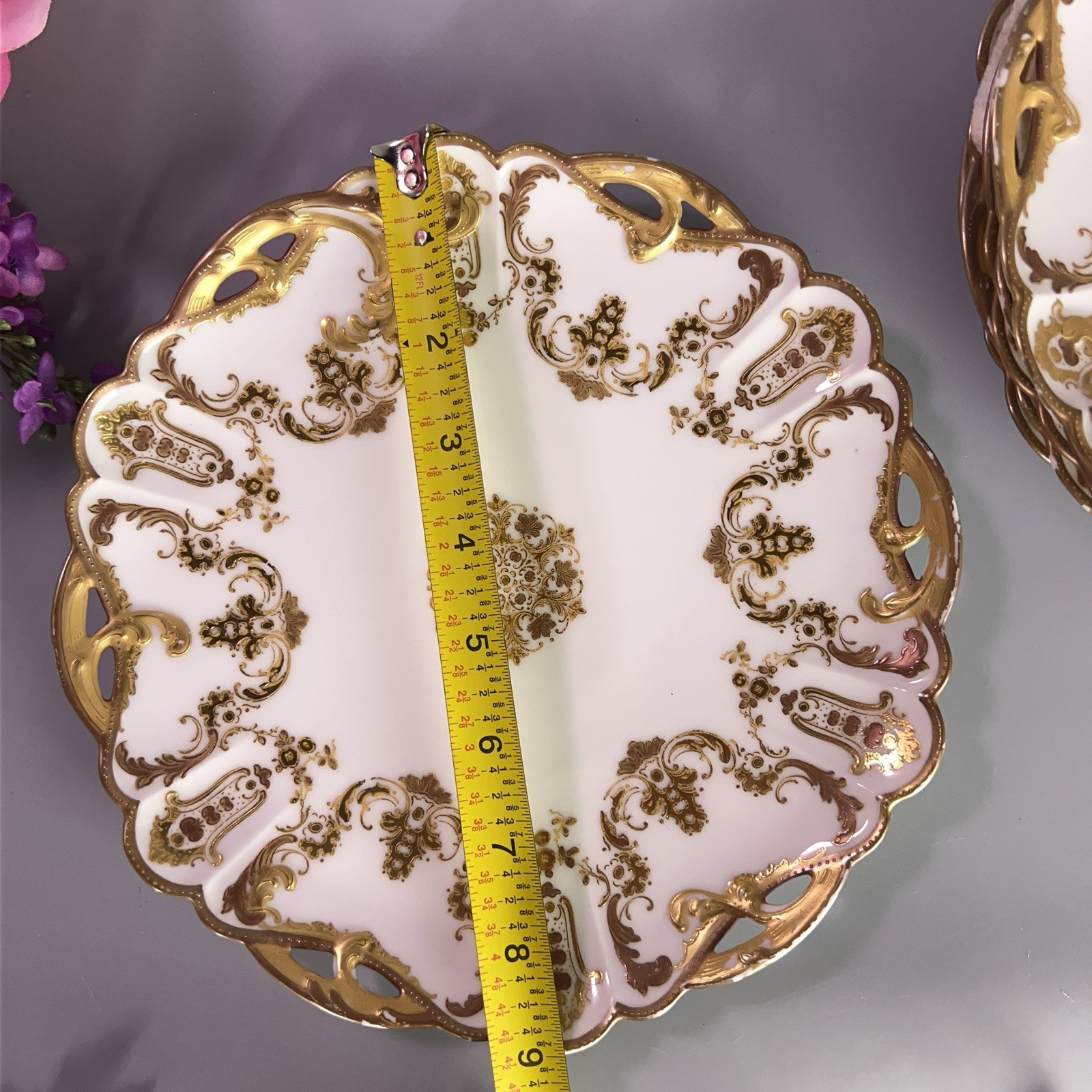 Antique Haviland Co Limoges luncheon plates Rinceaux Blank Raised Gilt 9” France