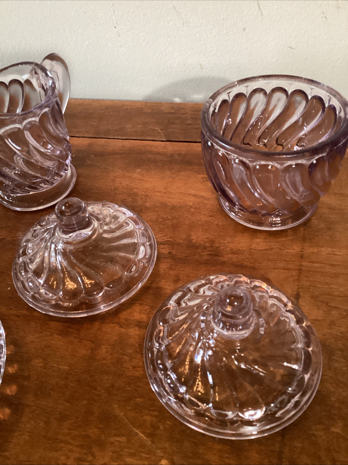 Lot Of 5 Antique EAPG Sun Purple Amethyst Glassware pcs- Sugar Bowl, Creamer +