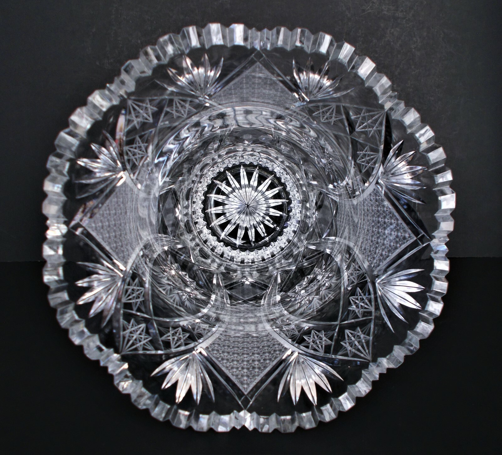 LARGE 16″Tall x 9 1/2″ Top x 5 1/2″ Base ABP Cut Glass Vase – 14 Pounds Heavy