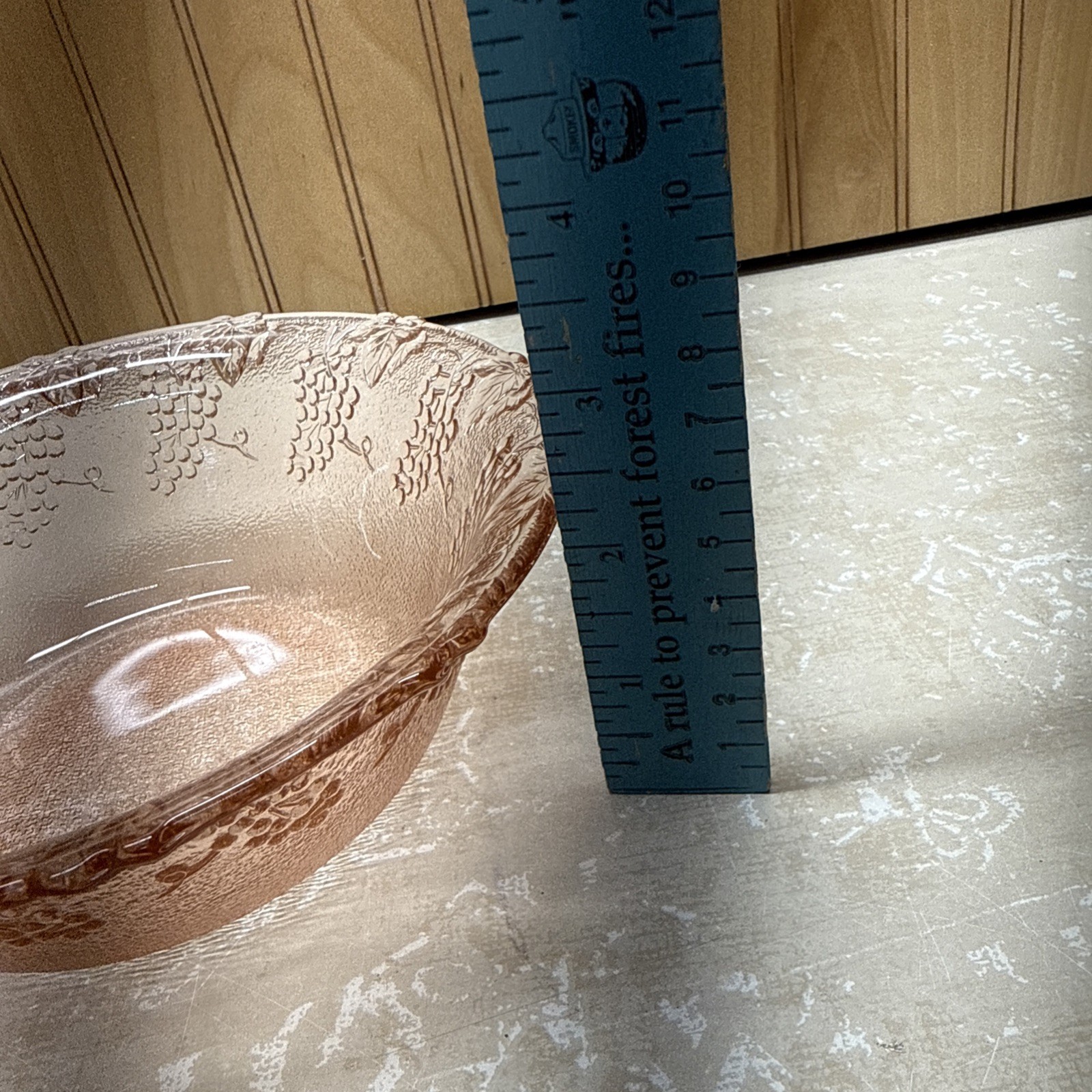 Vintage KIG Indonesia Pink Glass Grape & Leaf Embossed Dessert Bowl