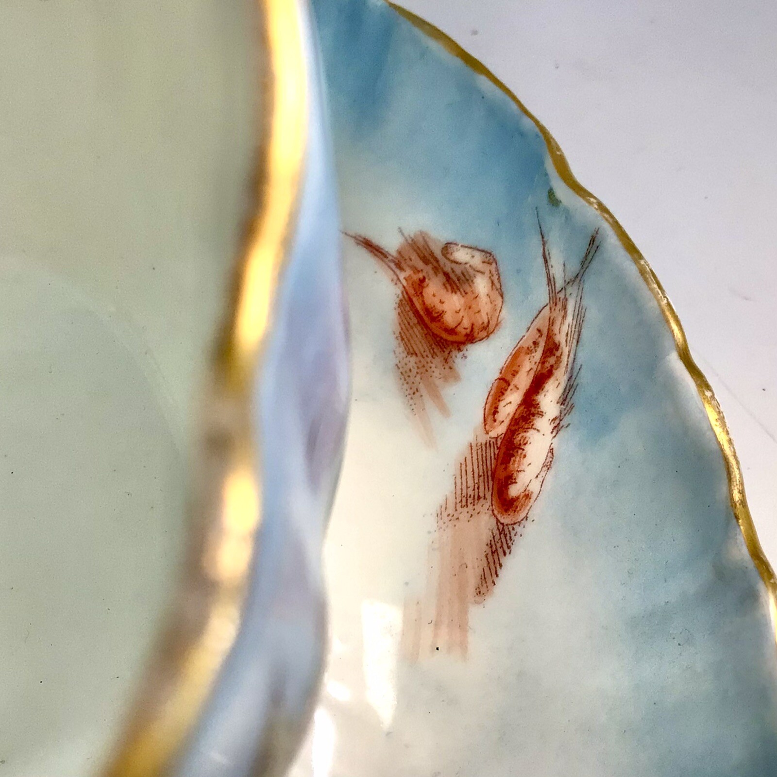 Wm Guerin Limoges Fish Gravy Sauce Boat Attached Underplate Hand Painted France