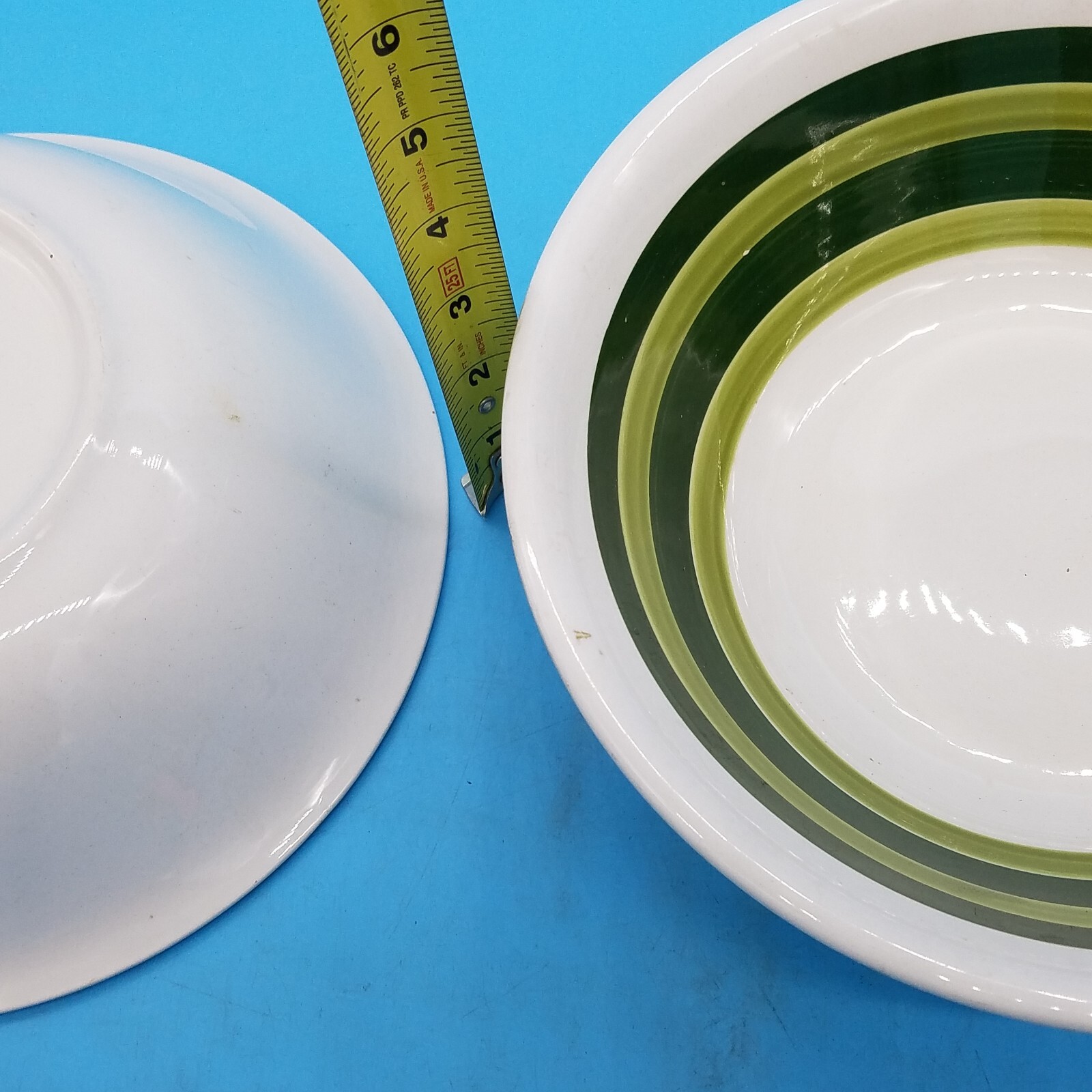 (2) Fine Ironstone China Vegetable Serving Bowl Dark Green light Green Stripes
