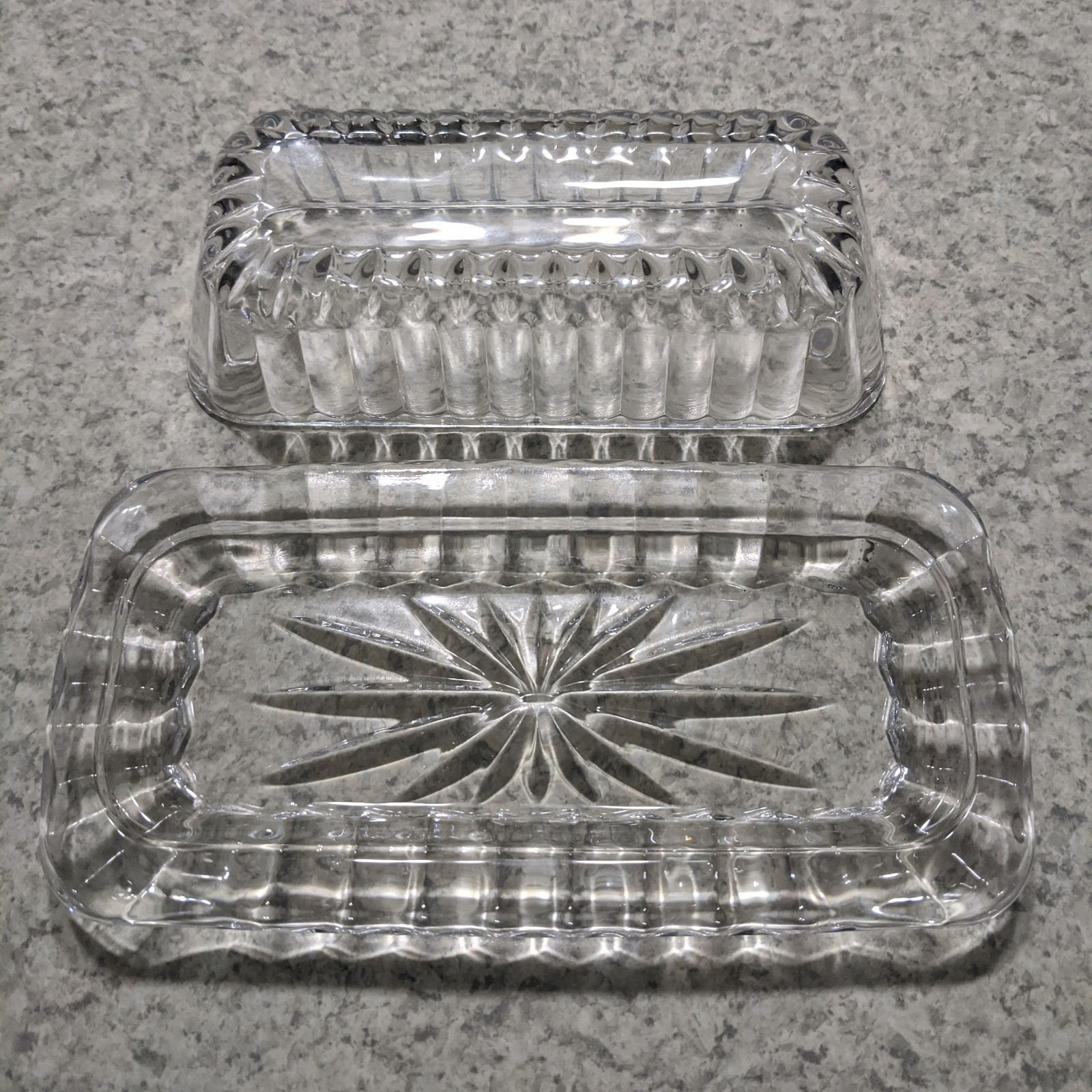 Vintage Anchor Hocking Wexford Clear Glass Covered Butter Dish Lid Base Diamond