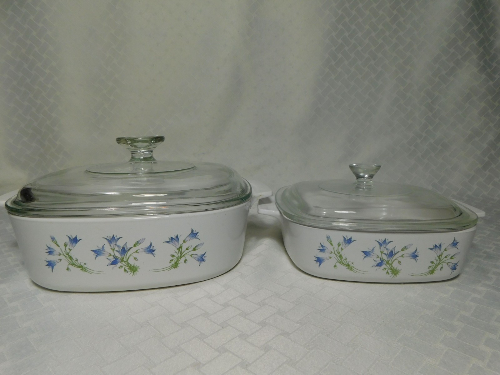 Set of 2 Vintage Corning Blue Dusk Casserole Baking Dishes with Lids, 1L &2L