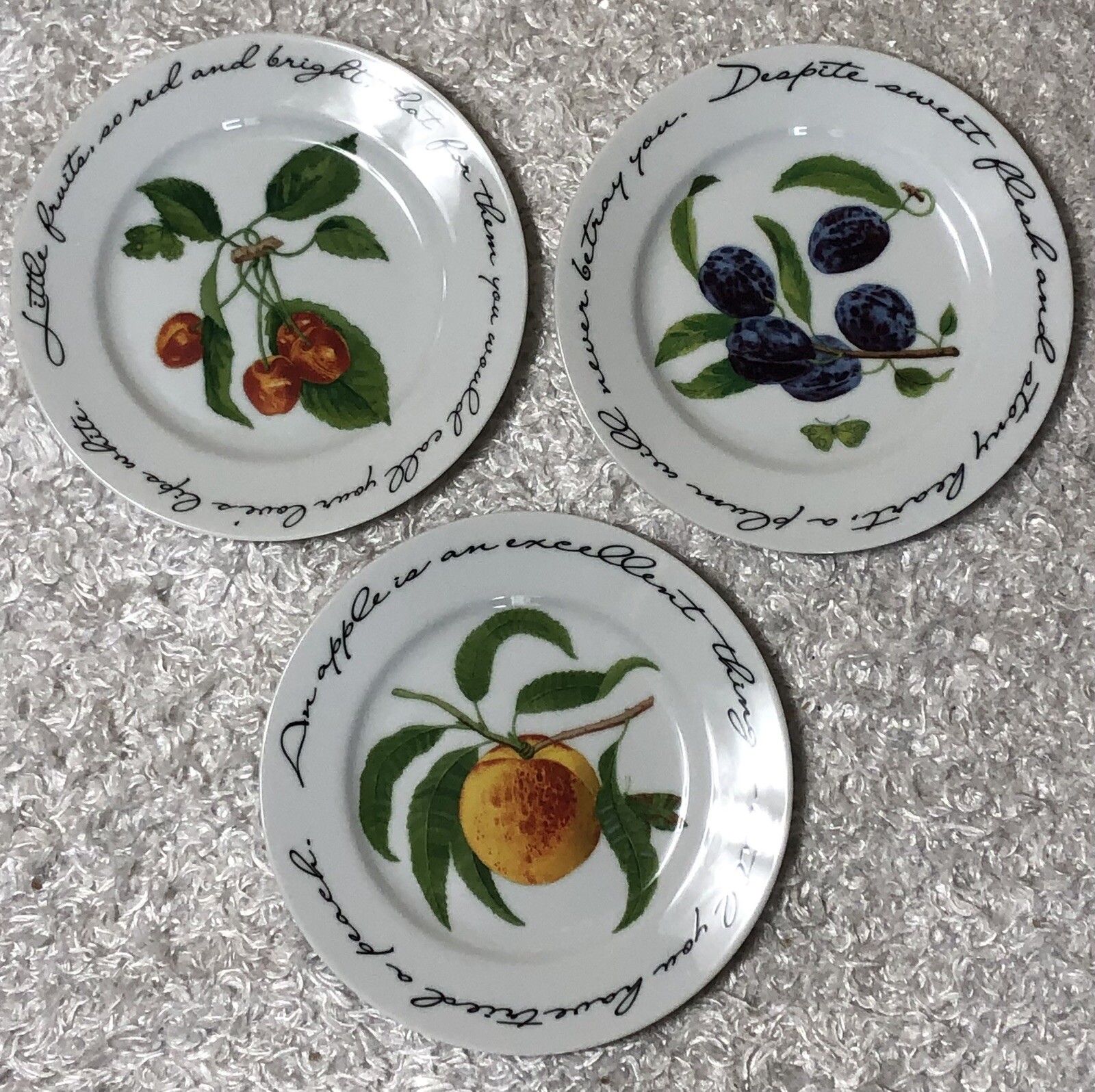 Lot of 3 Williams-Sonoma Orchard Suite Plates 7.75″ Plum Peach Cherry Set EUC