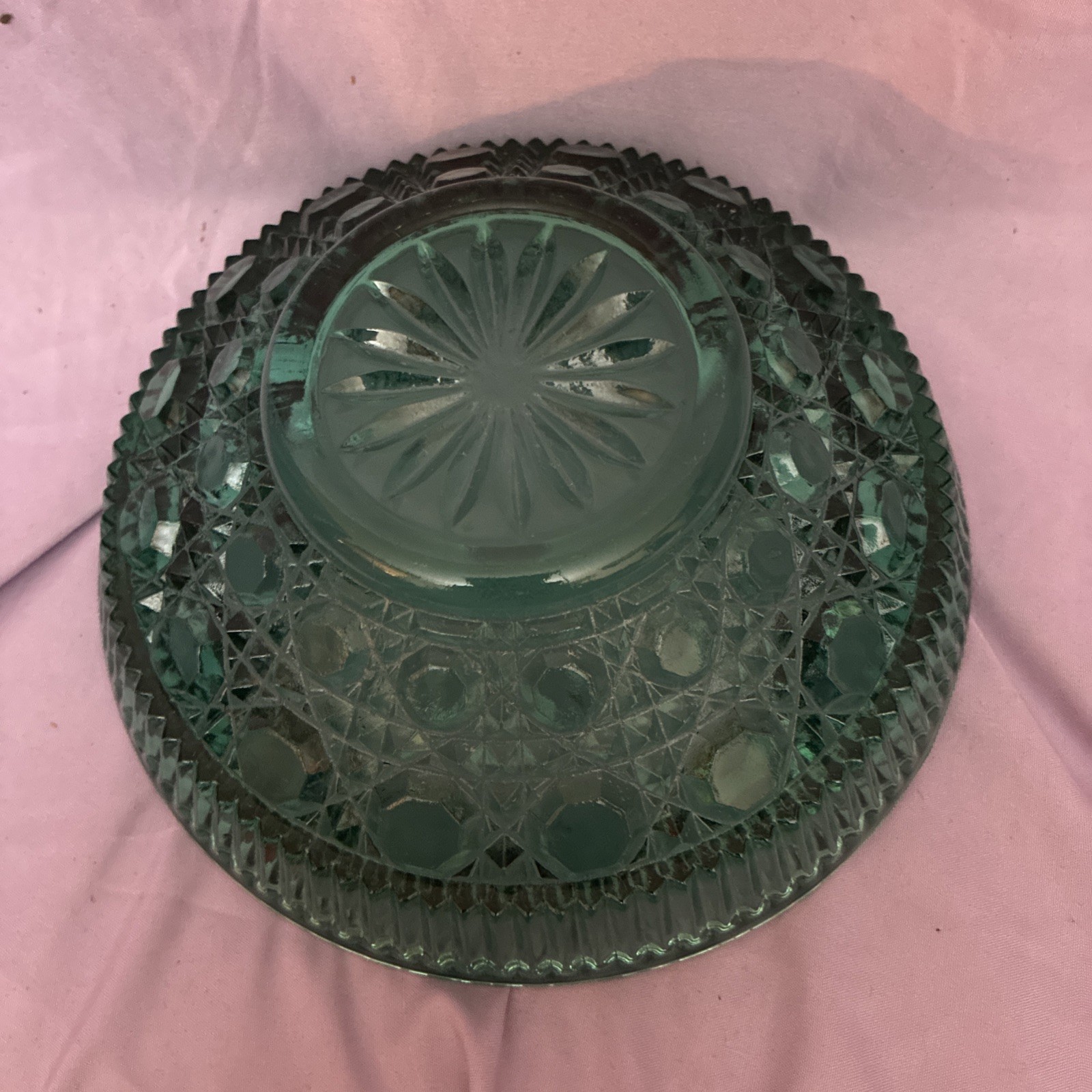 Indiana Glass Windsor Button Cane Emerald Green Covered Candy Dish Vintage