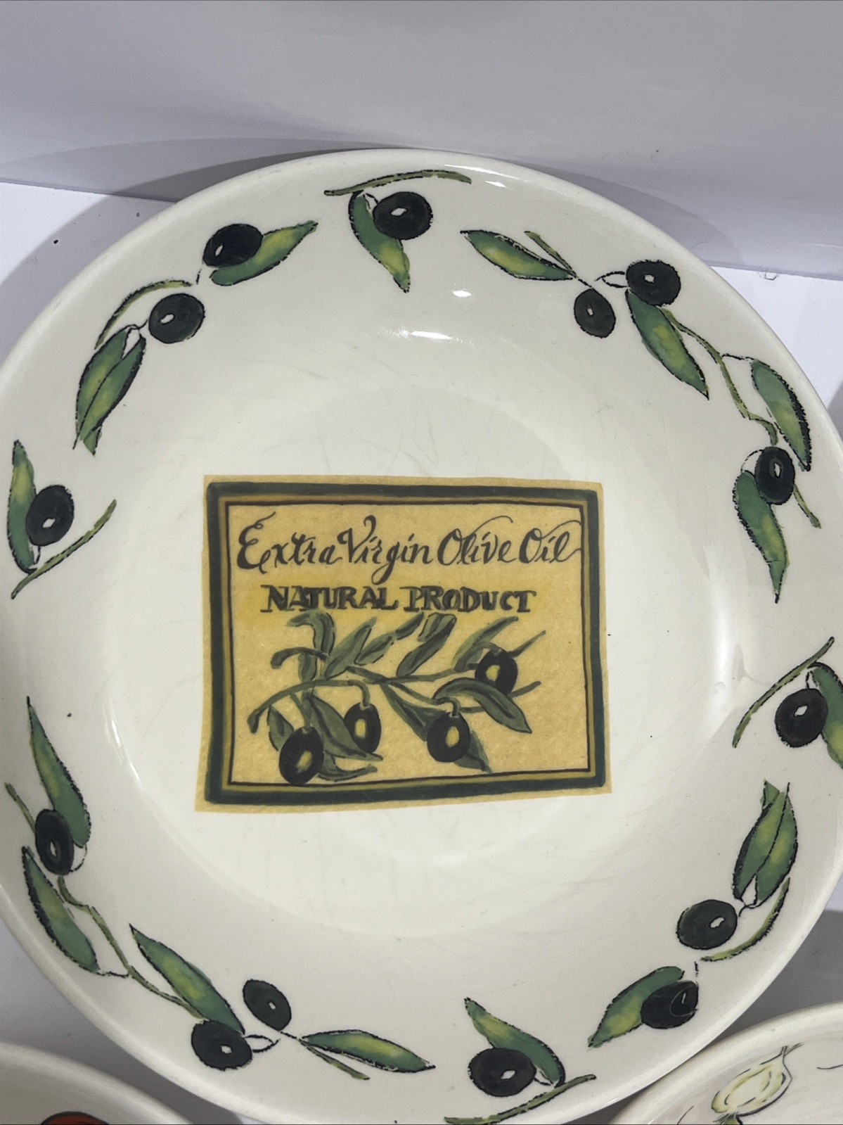 Rosanna Ceramic Italy Set Of 4 Pasta Bowls Olives, Peppers, Leaves 9.75″ D