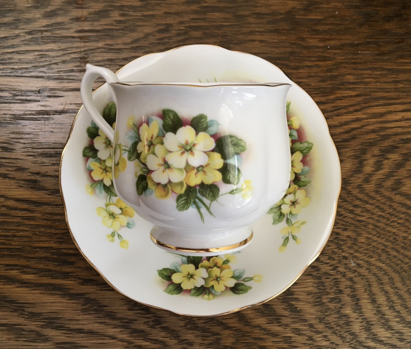 Royal Albert Teacup Saucer Set Bone China Yellow Primrose England Vintage 1960s
