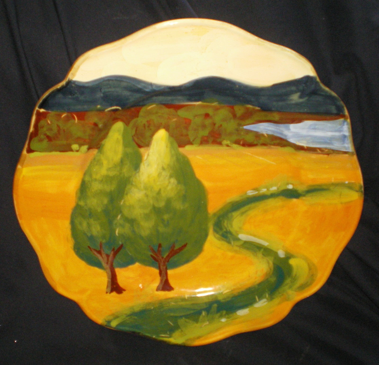 RARE Vietri 13″ Art Pottery Charger Serving Plate Italian Countryside Tuscany