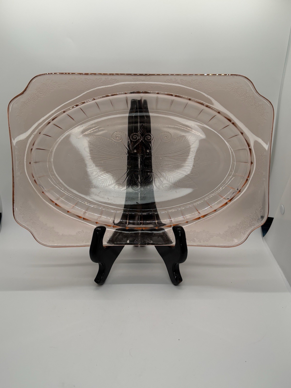 Jeanette Adam Pink Depression Glass Rectangular Serving Platter 11 5/8″ Vintage