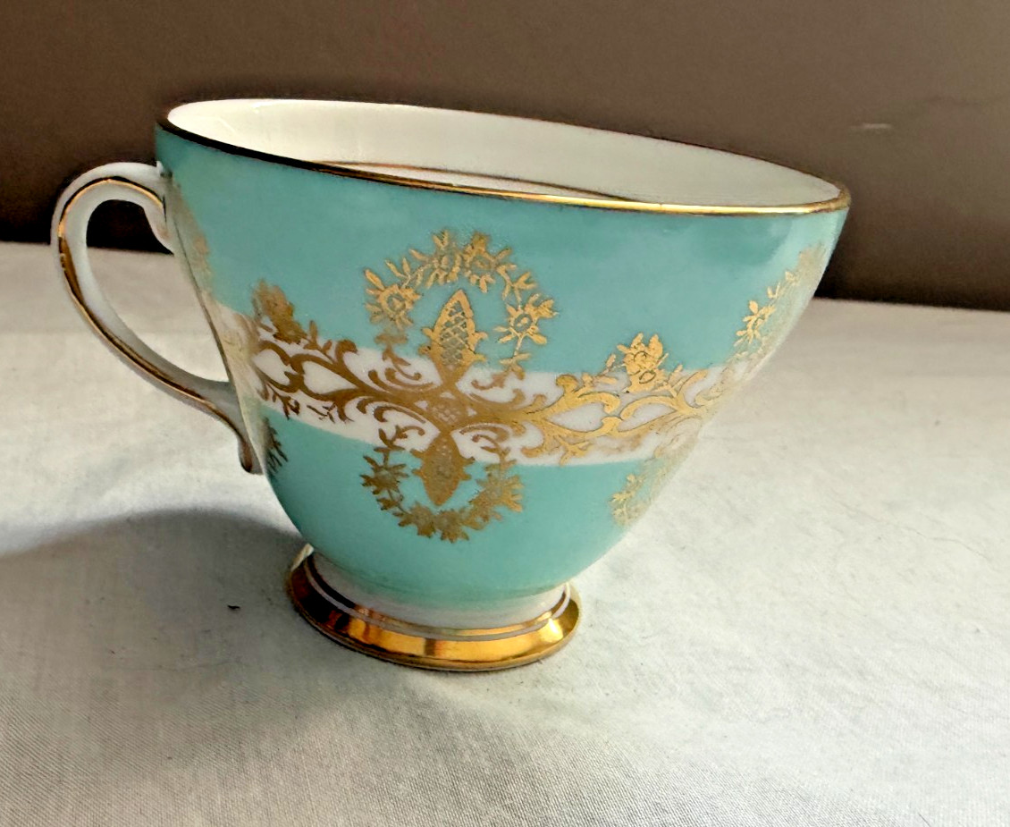 Vintage Royal Grafton Turquoise Gold Fine Bone China Teacup & Saucer England