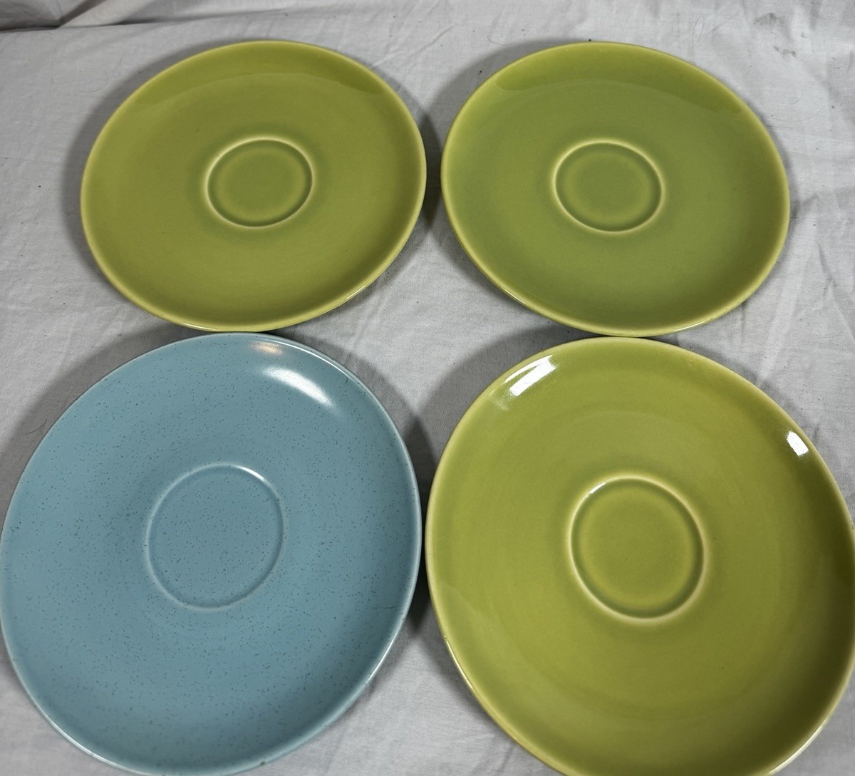 Harmony House Symphony Saucer Plates Set 4 Mid Century Green Blue 6.25”