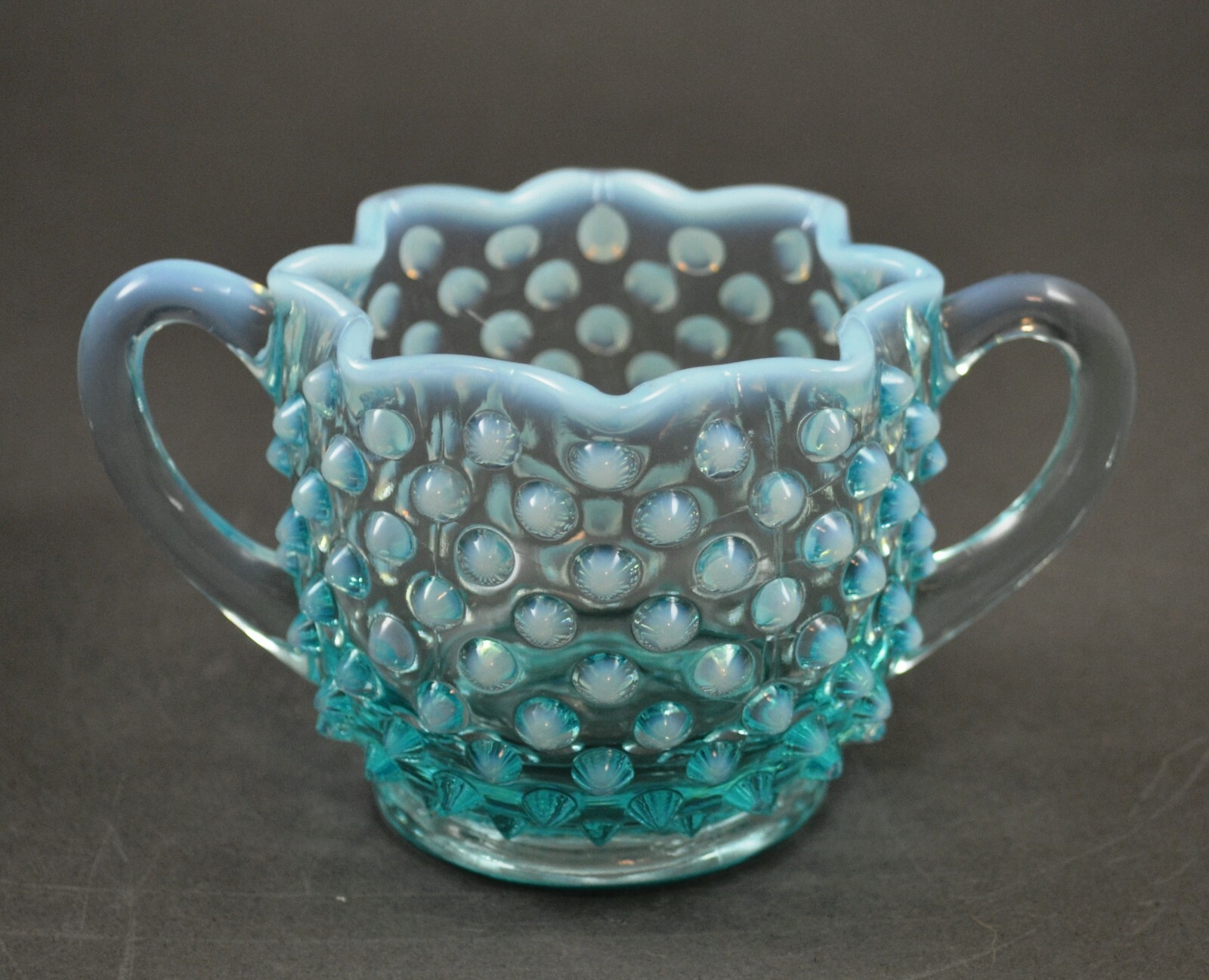 Fenton Hobnail Blue Opalescent Star Vintage Glass Creamer and Sugar