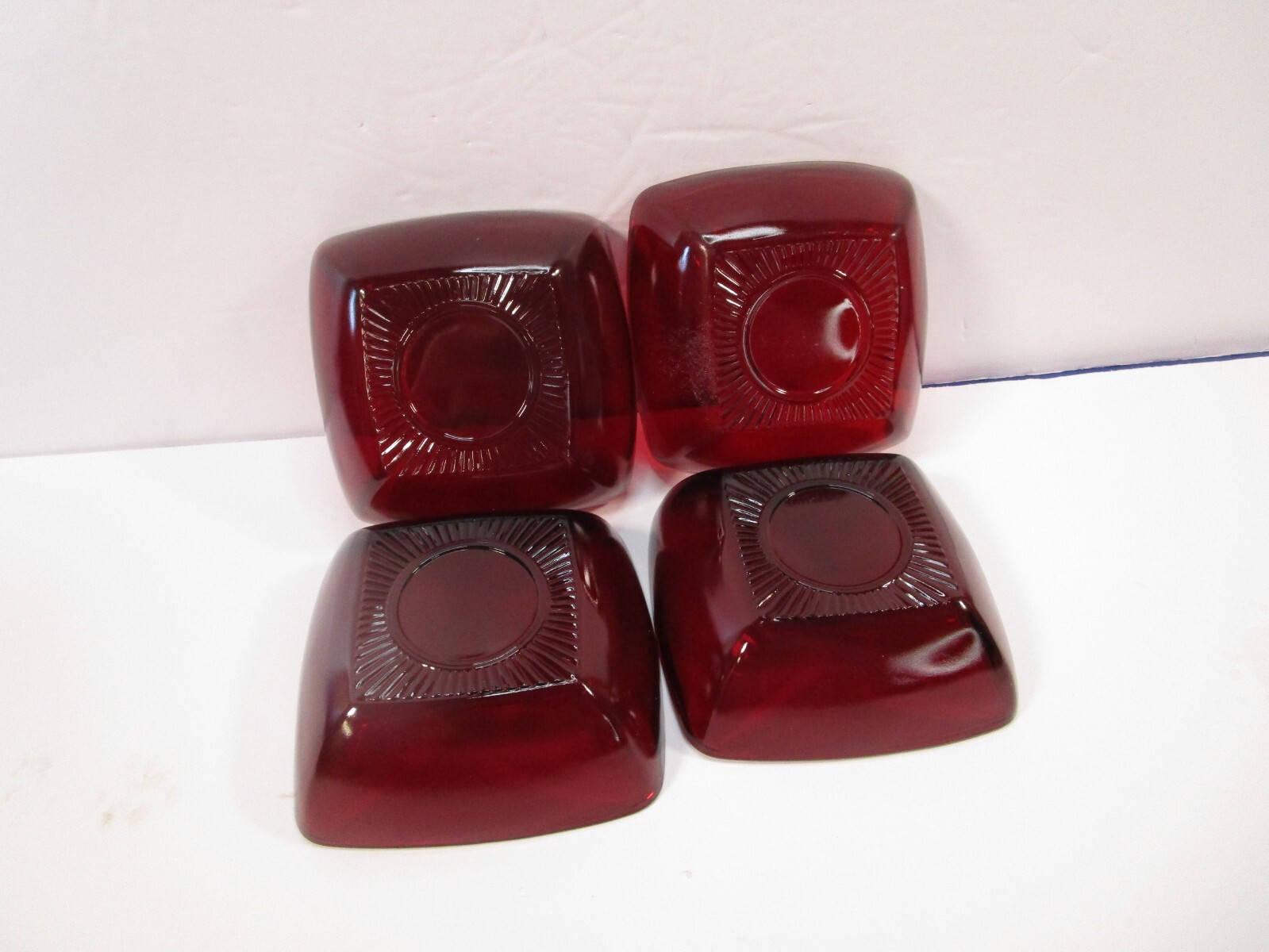 Anchor Hocking Royal Ruby Red Charm 4 Coffee Tea Cups W 4 Saucers 1950-1959 6 oz