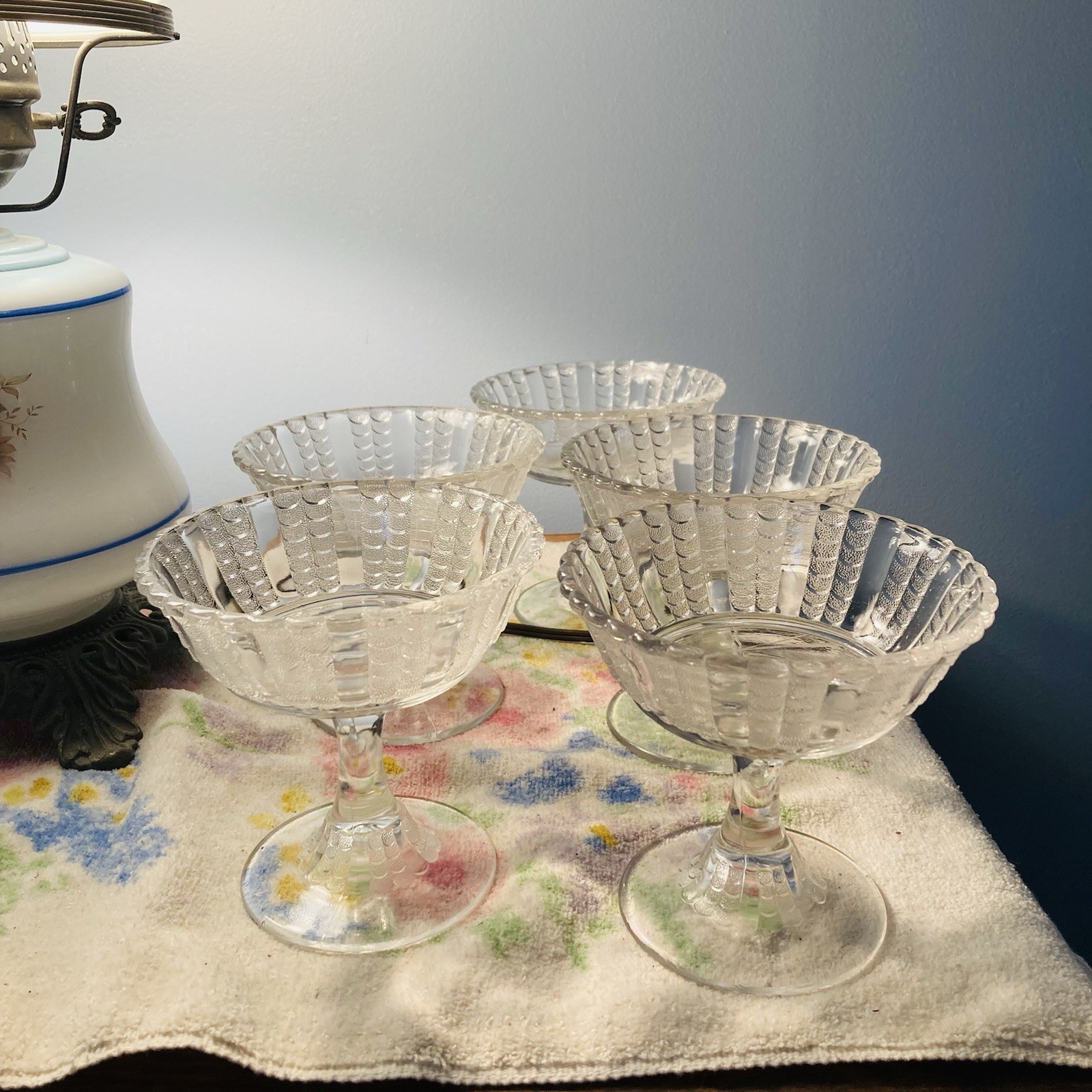 Bryce Brothers EAPG Fishscale Coral Rib Compote Open Pedestal Bowl Set Of 5