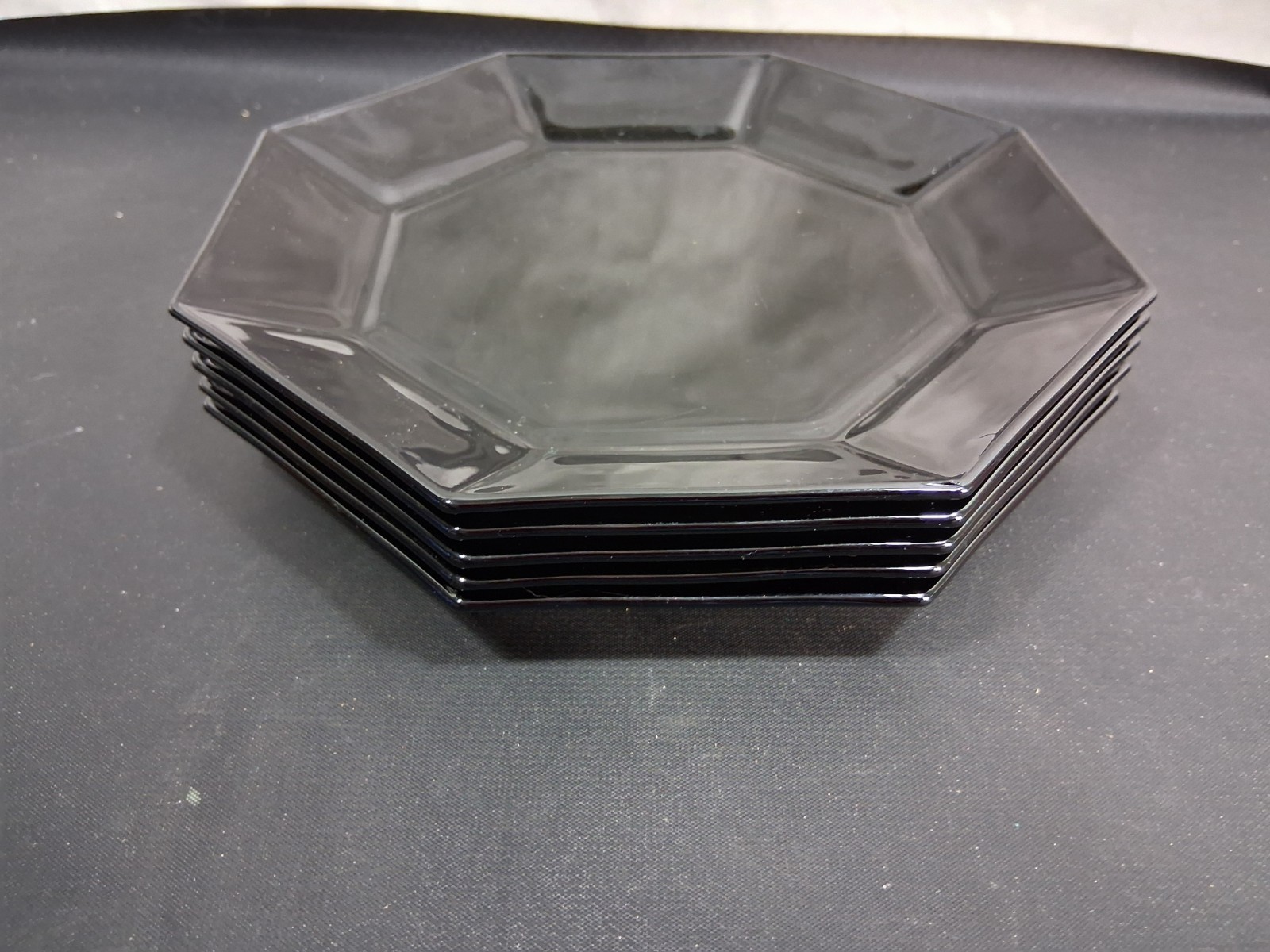 5 Vintage Arcoroc Lunch Salad Plates Octime Black Octagon France 1960’s