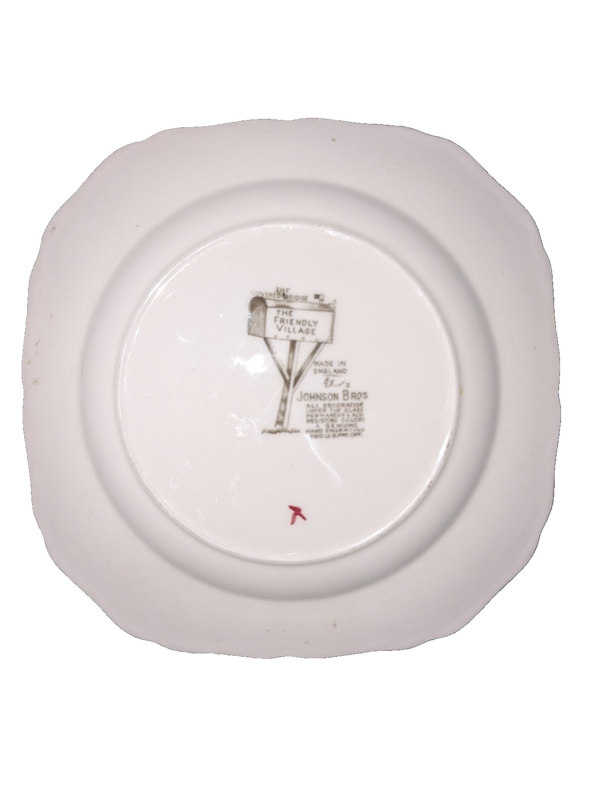JOHNSON BROS SALAD PLATE – FRIENDLY VILLAGE “THE COVERED BRIDGE” SQUARE
