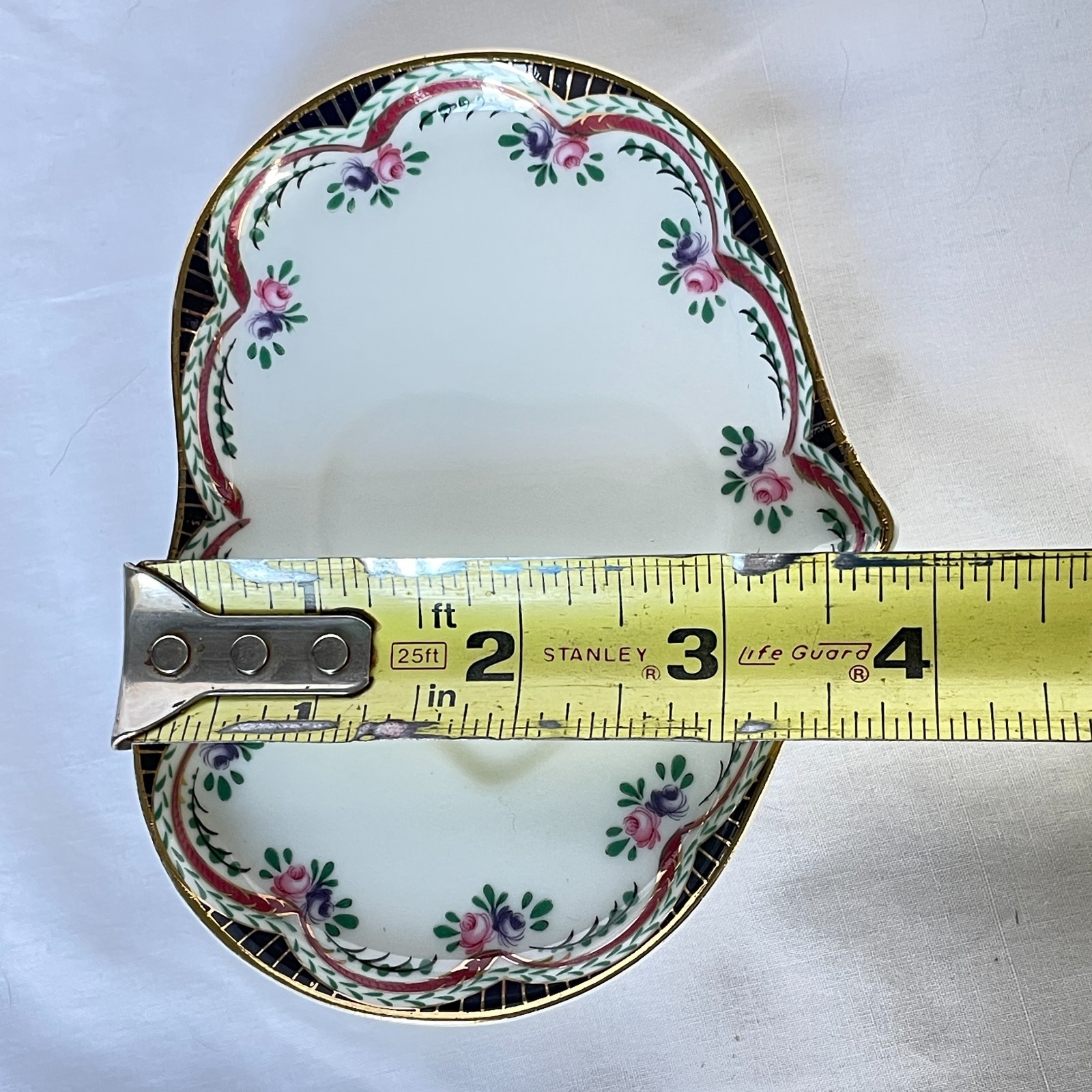 Vintage China Heart Shaped Coffee Cup & Saucer Cobalt Rim Rose Swags Gold Handle
