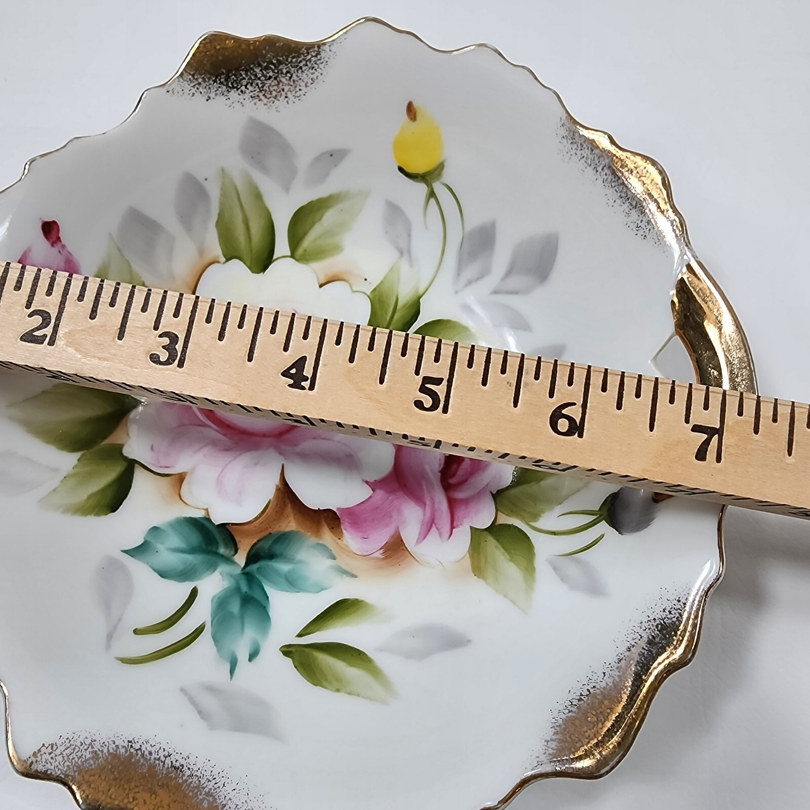 Vintage Lipper And Mann Japan Pink Rose Floral Gold Foiled Trinket Bowl 7″