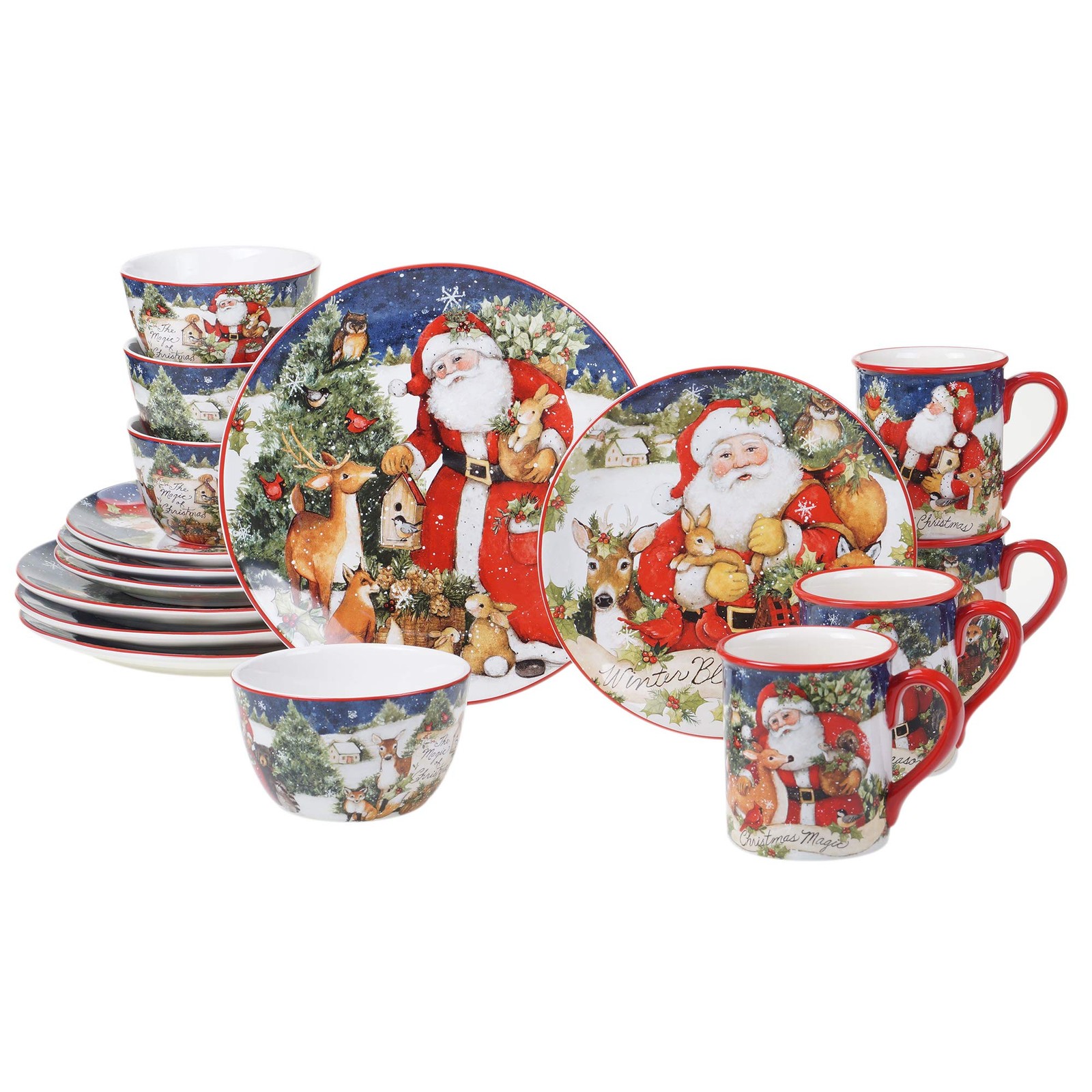 Magic of Christmas 16pc Ceramic Dinnerware Set – Santa and Multicolor