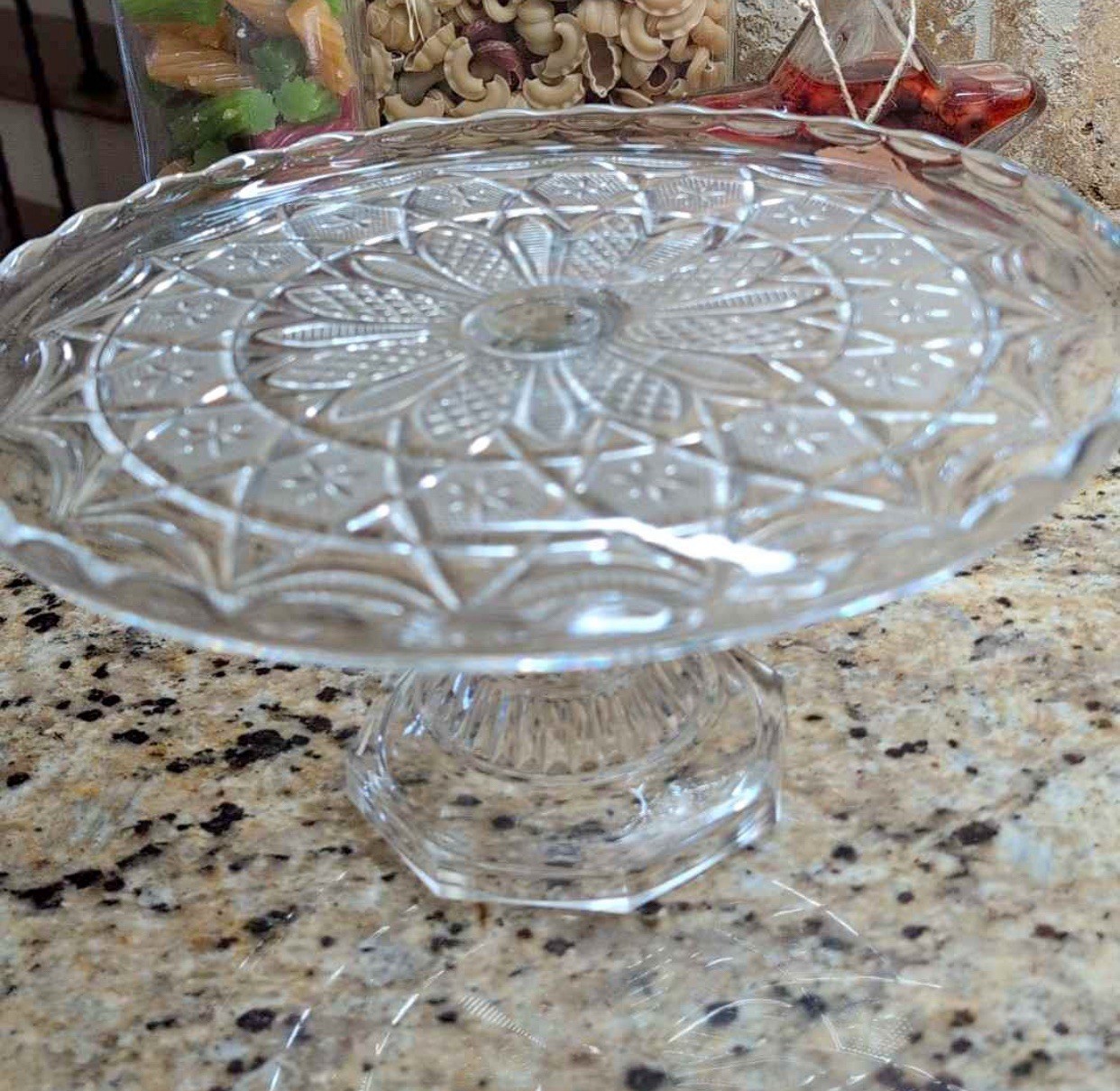 Bryce Walker Leverne No 80 Star In Honeycomb Clear Glass Cake Stand EAPG