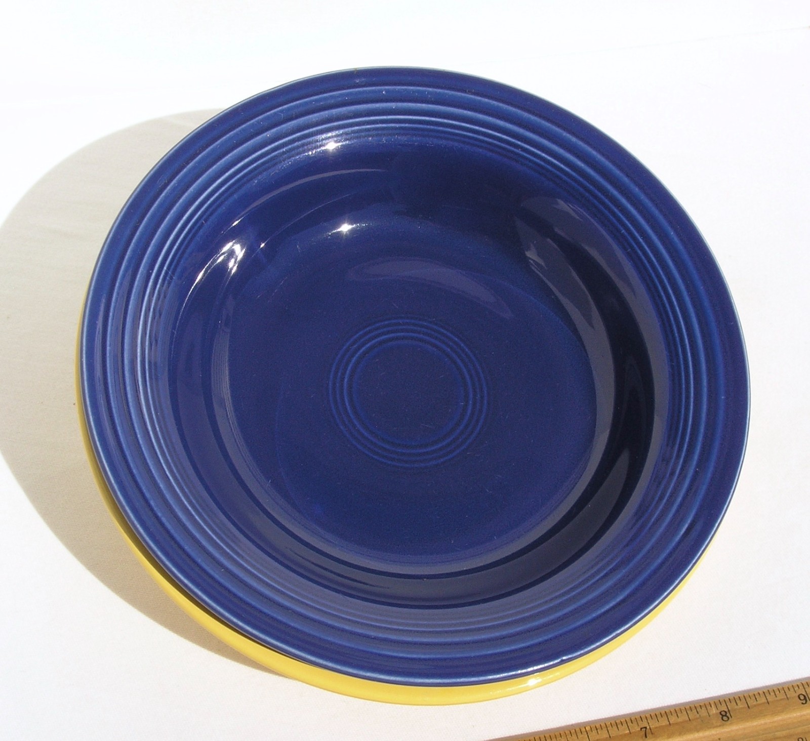 Vintage Fiesta Yellow & Cobalt Blue Deep Plates (3) Original Colors