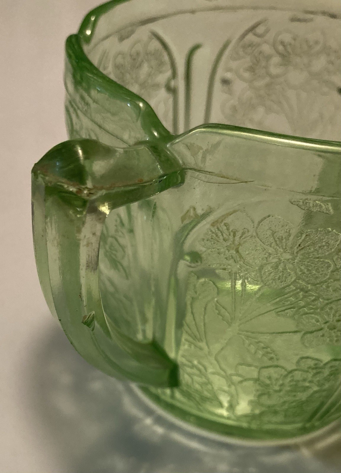 Depression Glass Green Creamer And Sugar Bowl Cherry Blossom Jeanette Glass Co.