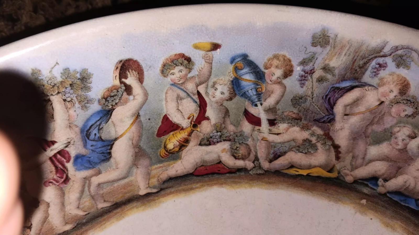 Huge Victorian Ironstone Punch Bowl Bachus Satyr Fawn And Puttis Neoclassical