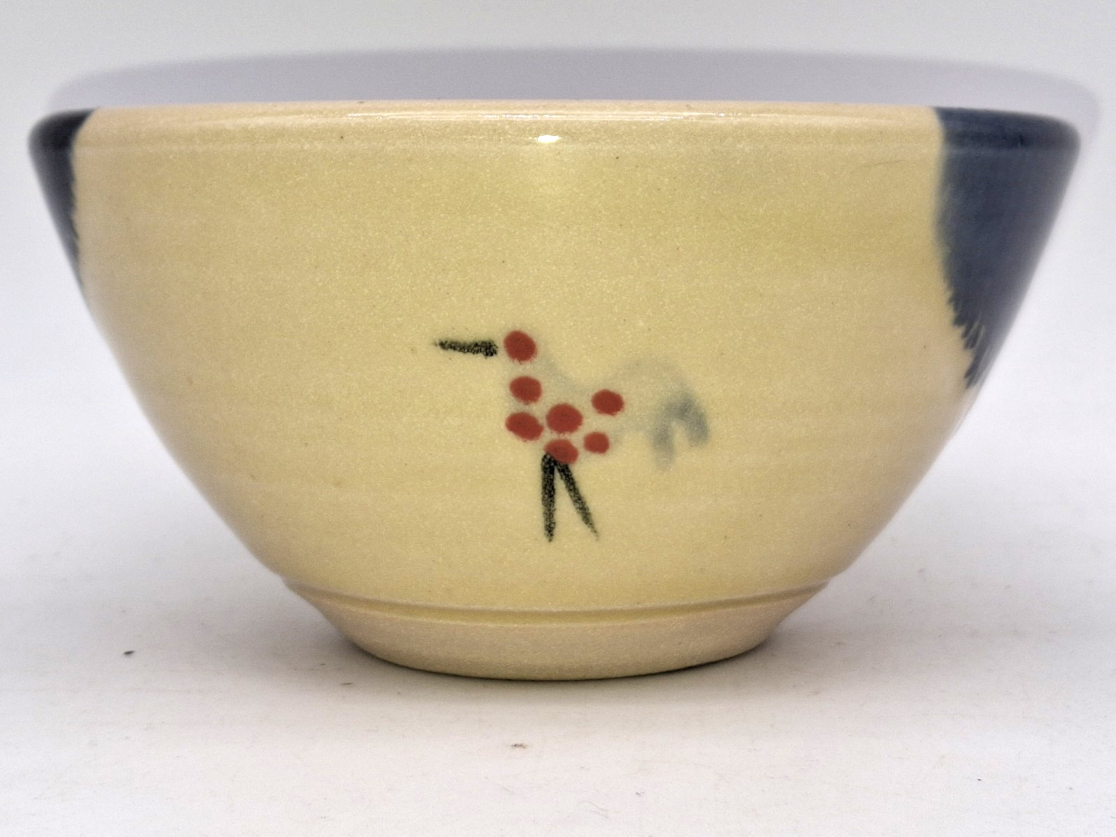 2 Mucros Bird Pottery Bowls Hand Thrown Ireland Spotted Tan Grey Blue Drip 4 5.5