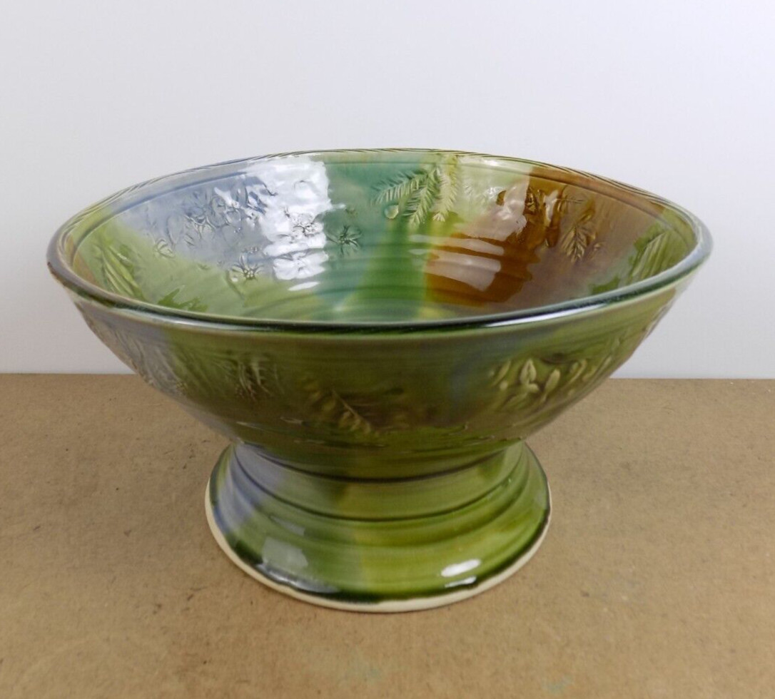 Laurey Faye Long Pottery Large Bowl North Carolina Blue & Green 12.5″ x 7″